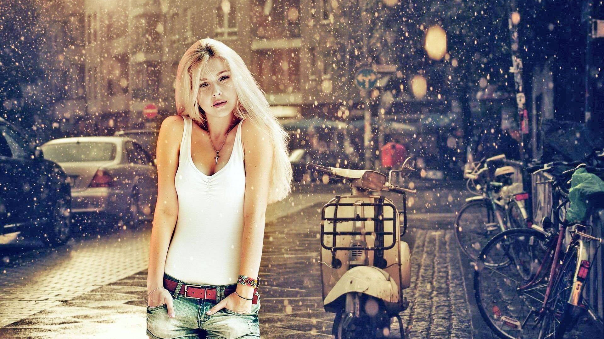 blonde, rain, model, girl, HD Wallpaper