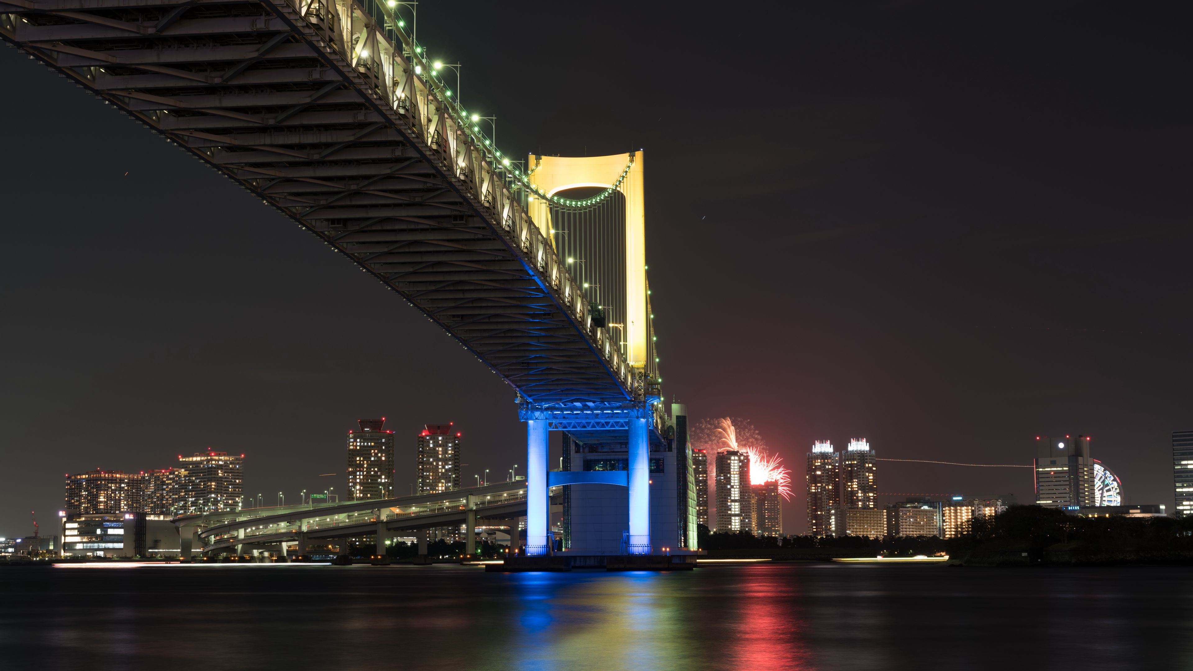 bridge, night city, bay, tokyo, japan, 4k, HD Wallpaper
