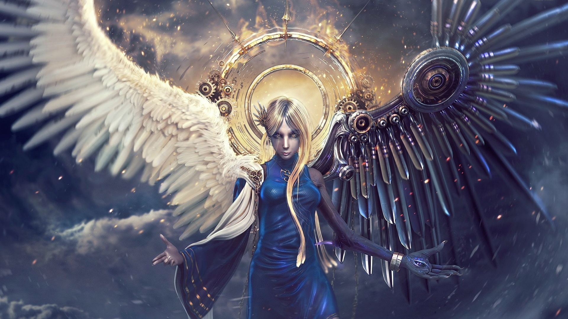 cyborg, blonde, girl, angel, HD Wallpaper