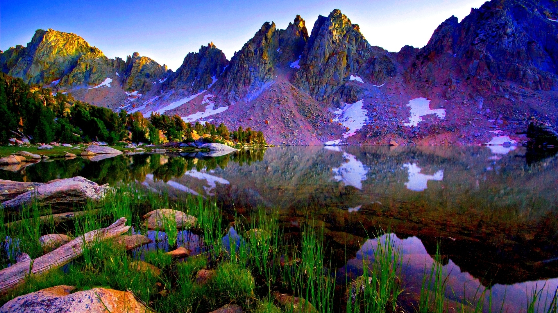 mountains, forests, lakes, rocks, nature, HD Wallpaper