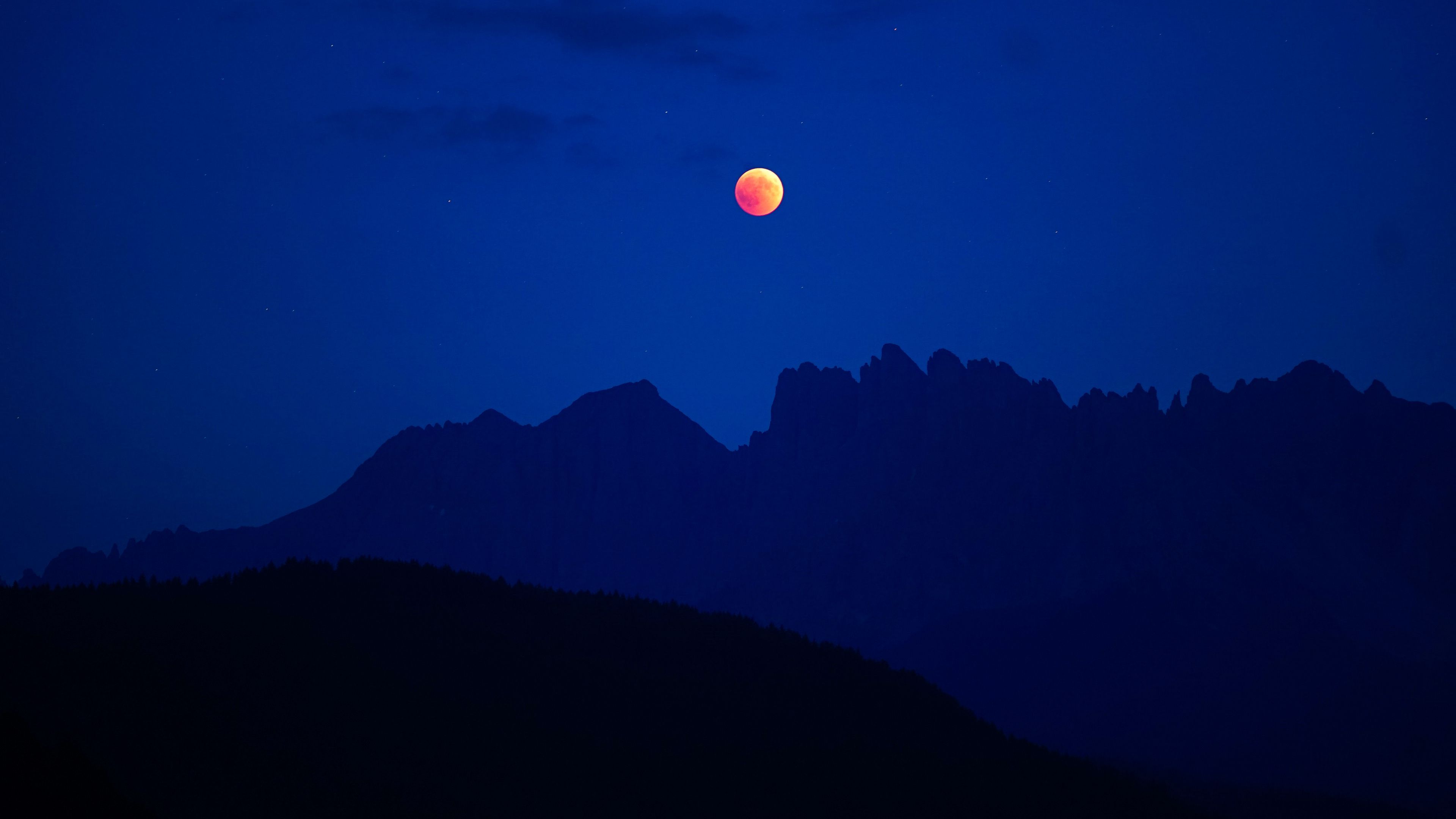 full moon, mountains, outlines, sky, karneid, italy, 4k, HD Wallpaper
