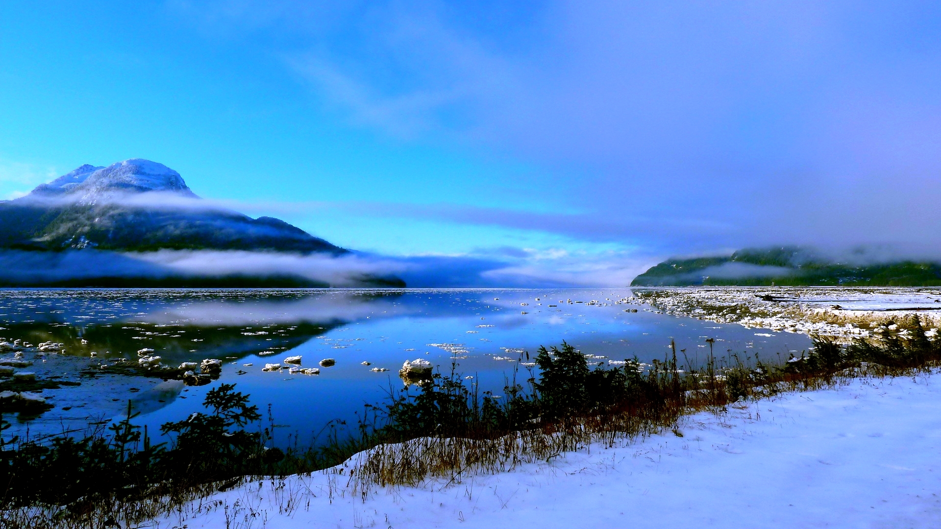 snow, lake, winter, fog, HD Wallpaper