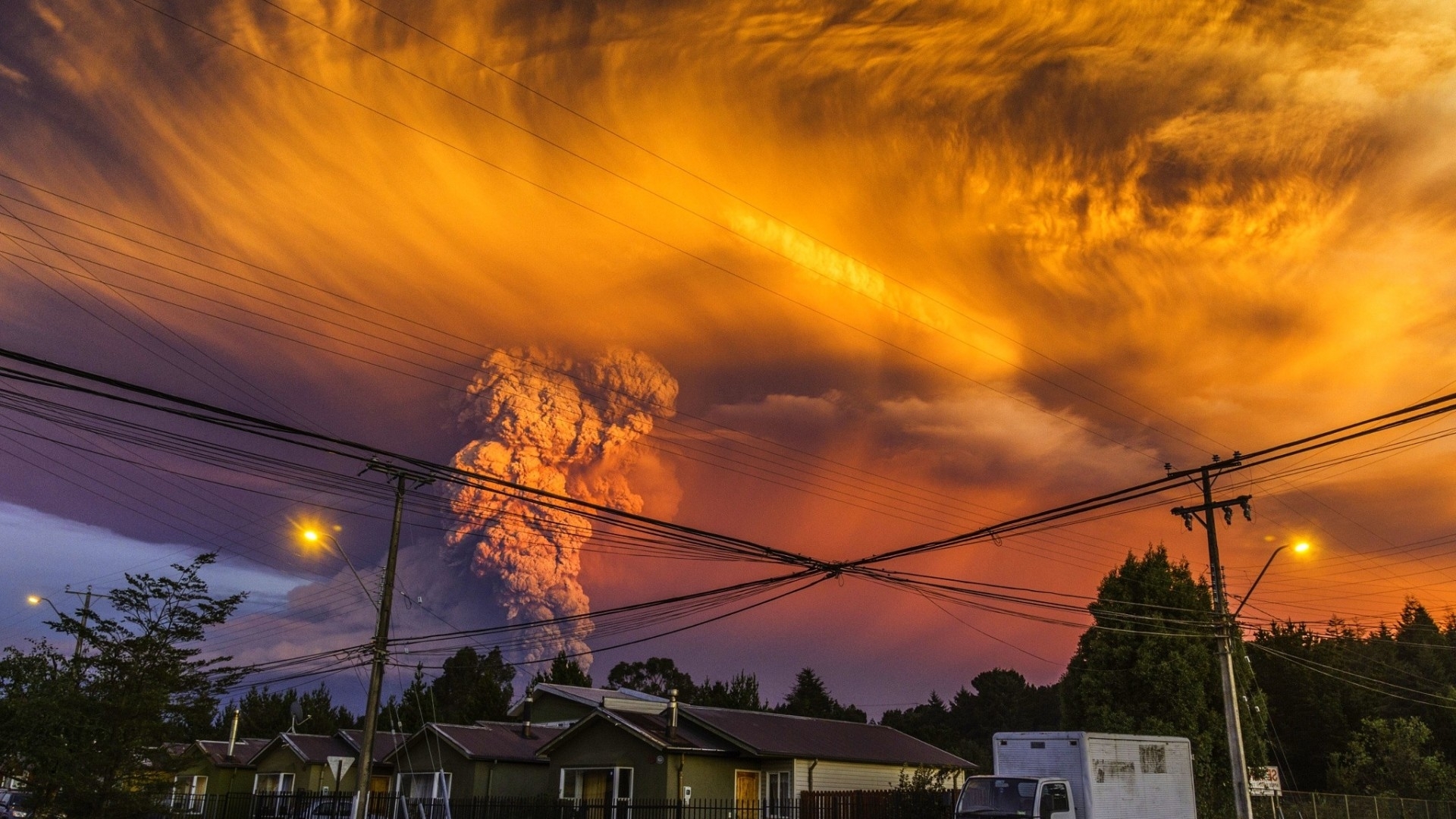 eruption, town, yellow, sjy, volcano, HD Wallpaper