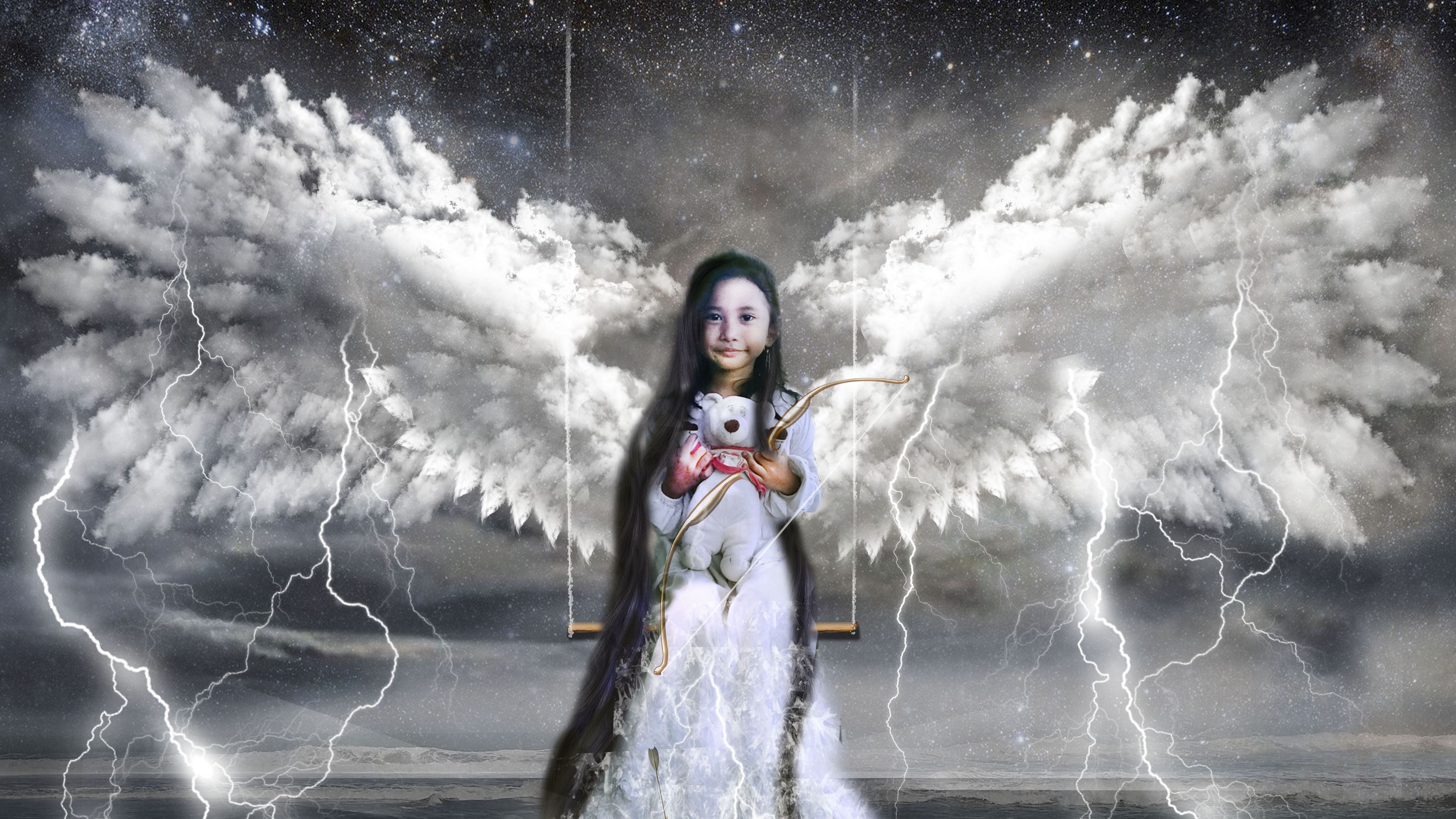 child, angel, surrealism, cupid, swing, toy, art, 4k, HD Wallpaper