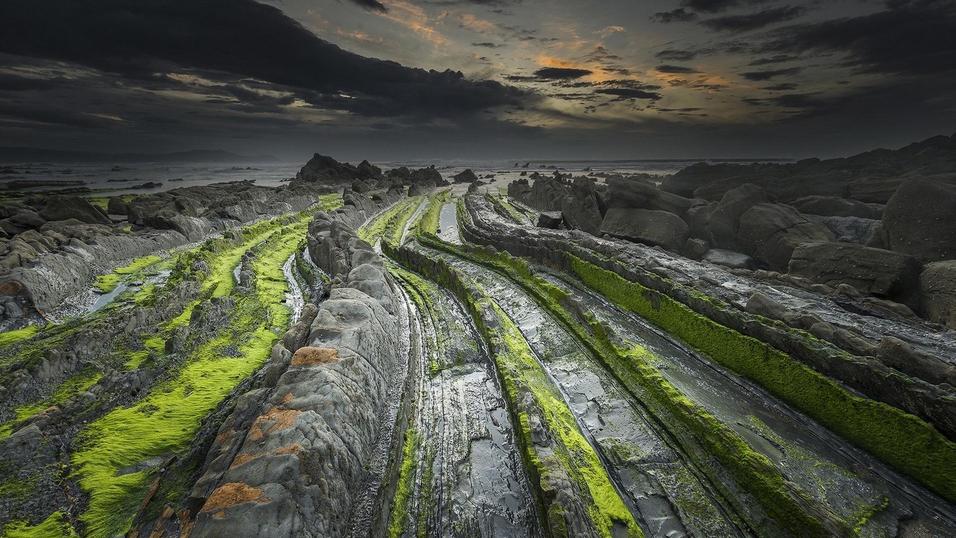 rocky, moss, nature, coastal, landscape, HD Wallpaper