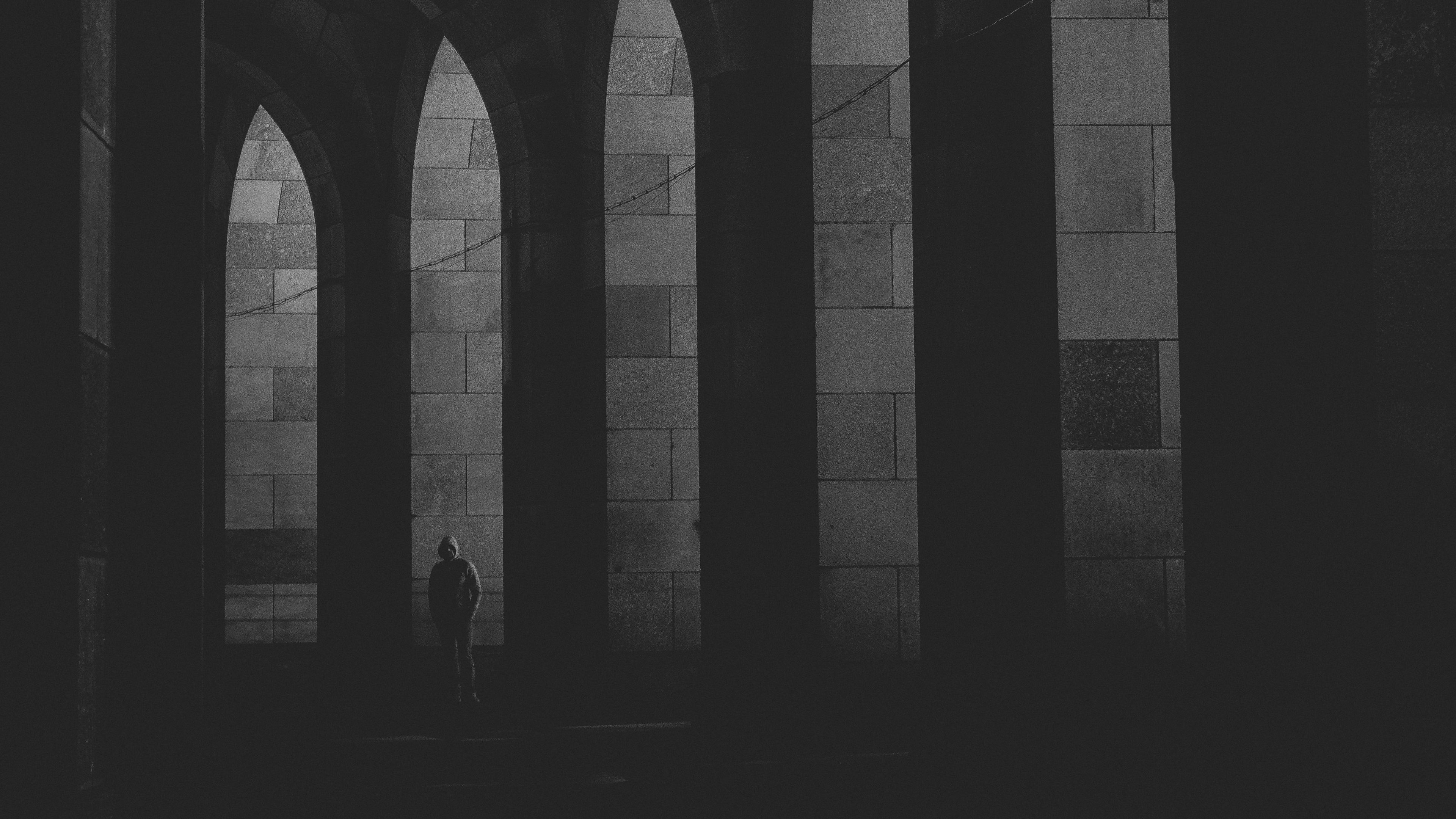 arches, lonely, bw, loneliness, 4k, HD Wallpaper