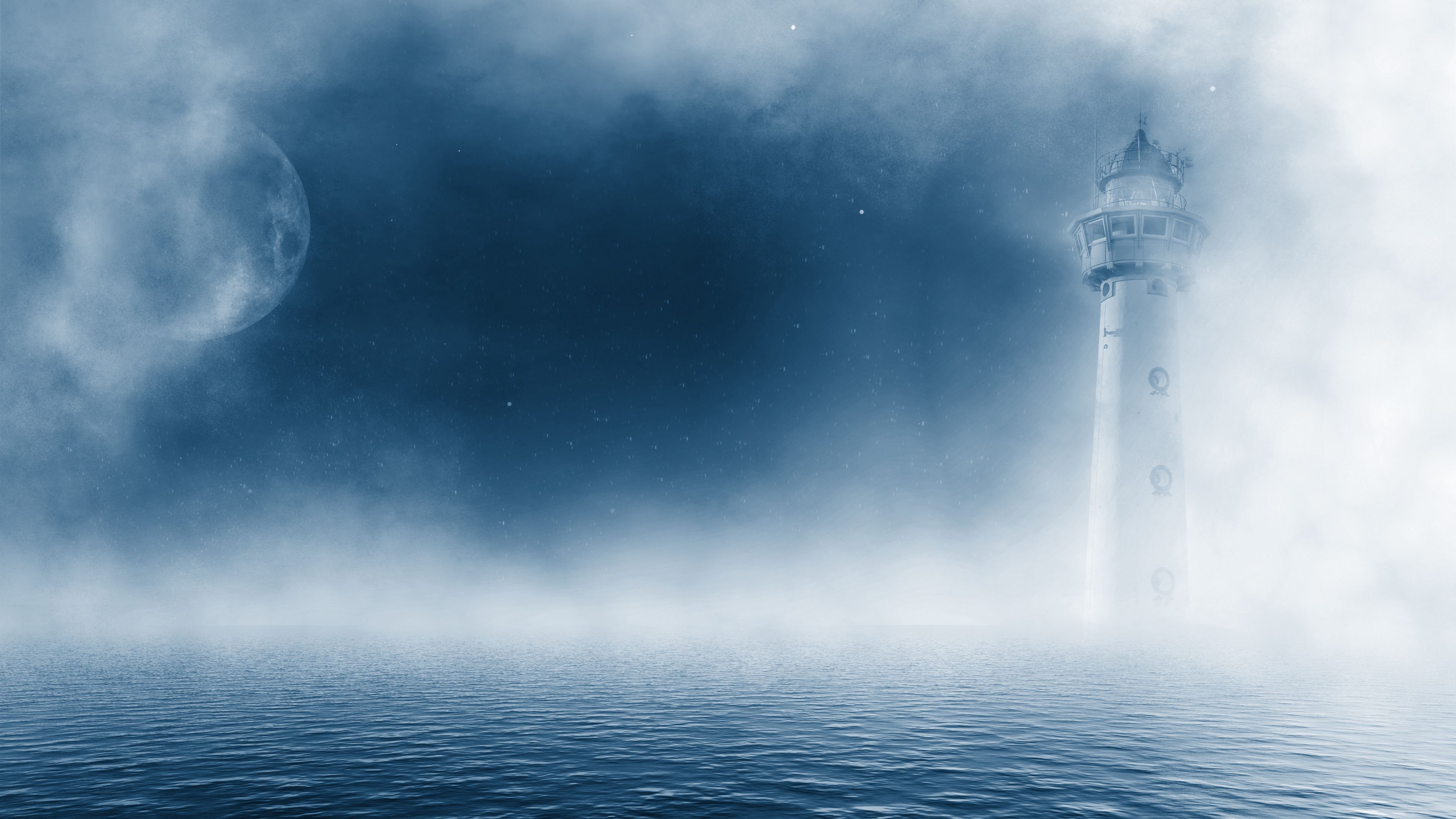 lighthouse, sea, fog, clouds, 4k, HD Wallpaper