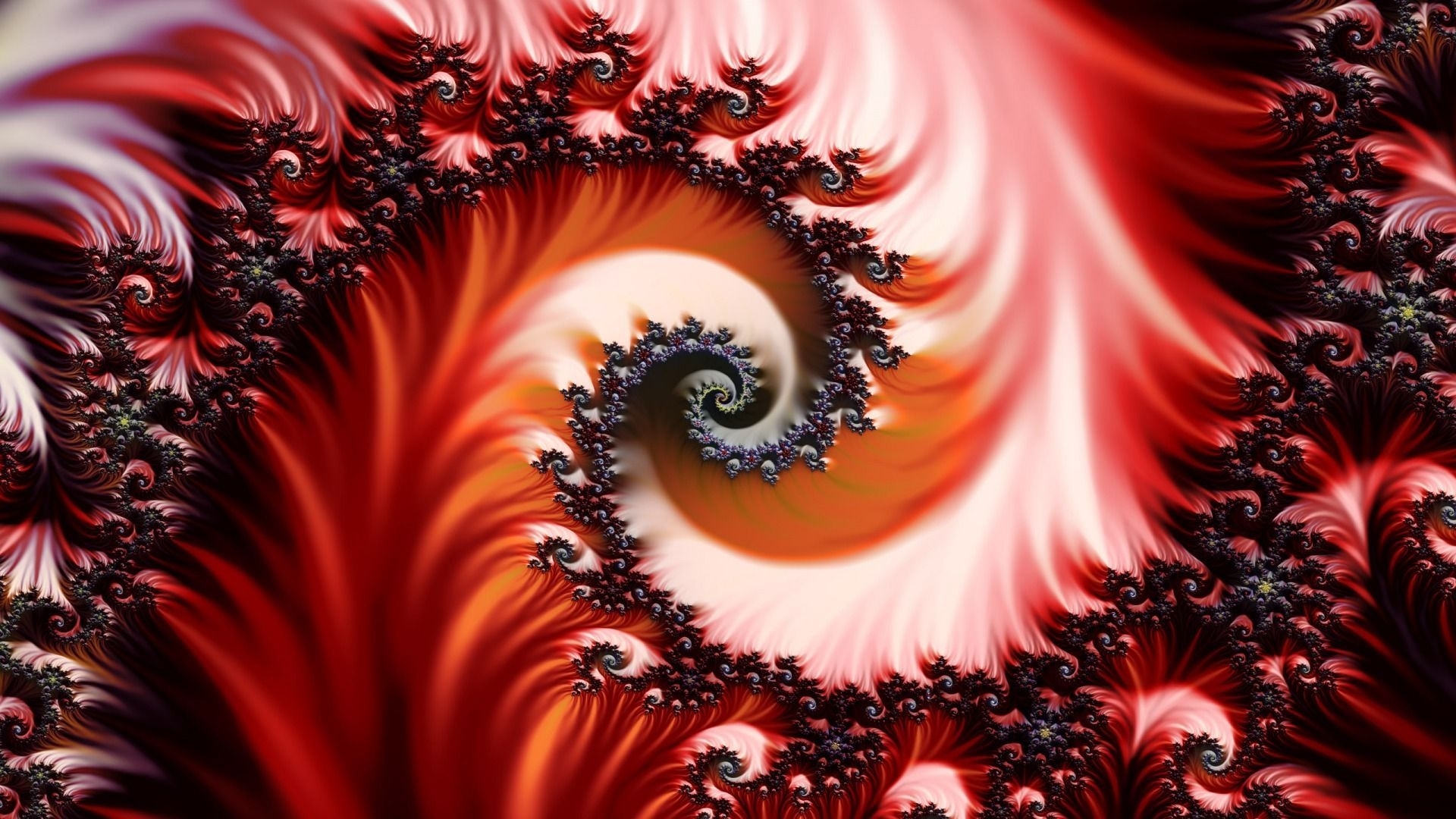 red, abstract, spiral, fractal, HD Wallpaper