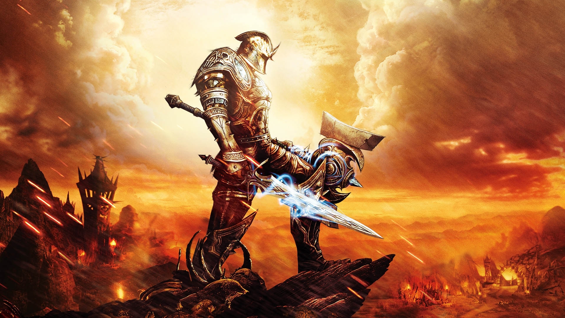 fire, war, warrior, helmet, hammer, sword, HD Wallpaper