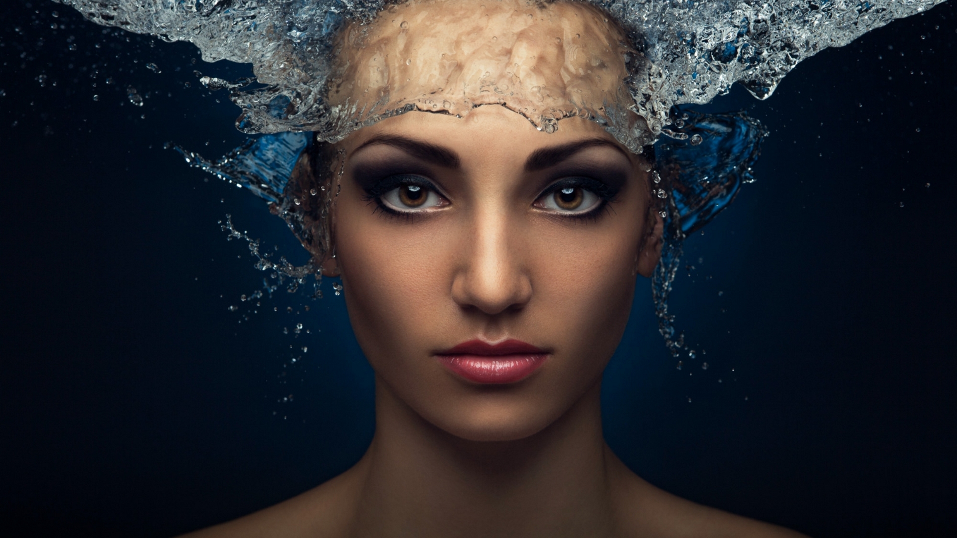 water, girl, model, beauty, face, evegeni kolesnik, woman, blue, HD Wallpaper