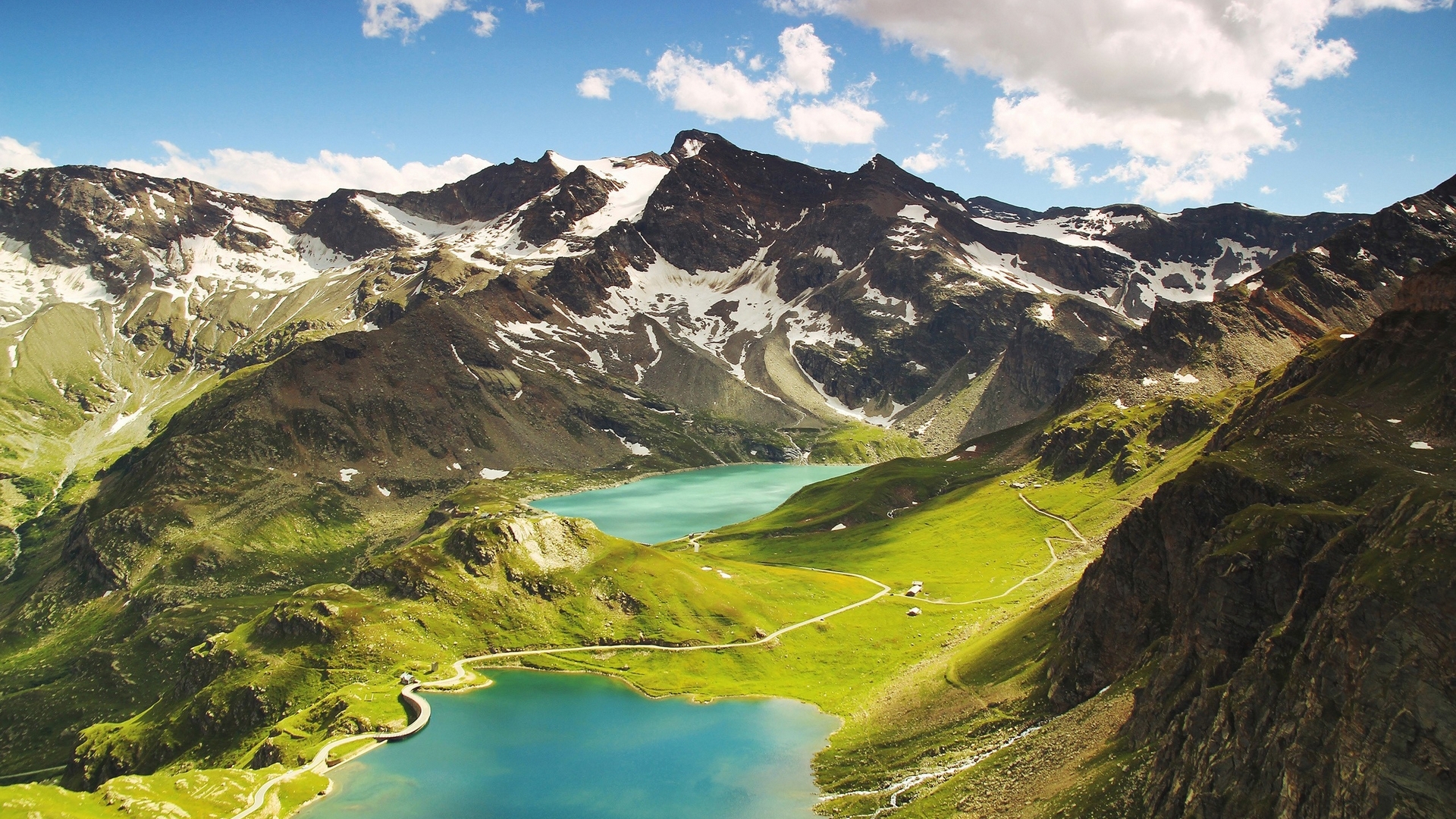 lakes, snow, mountains, nature, beautiful, forests, clouds, sky, HD Wallpaper