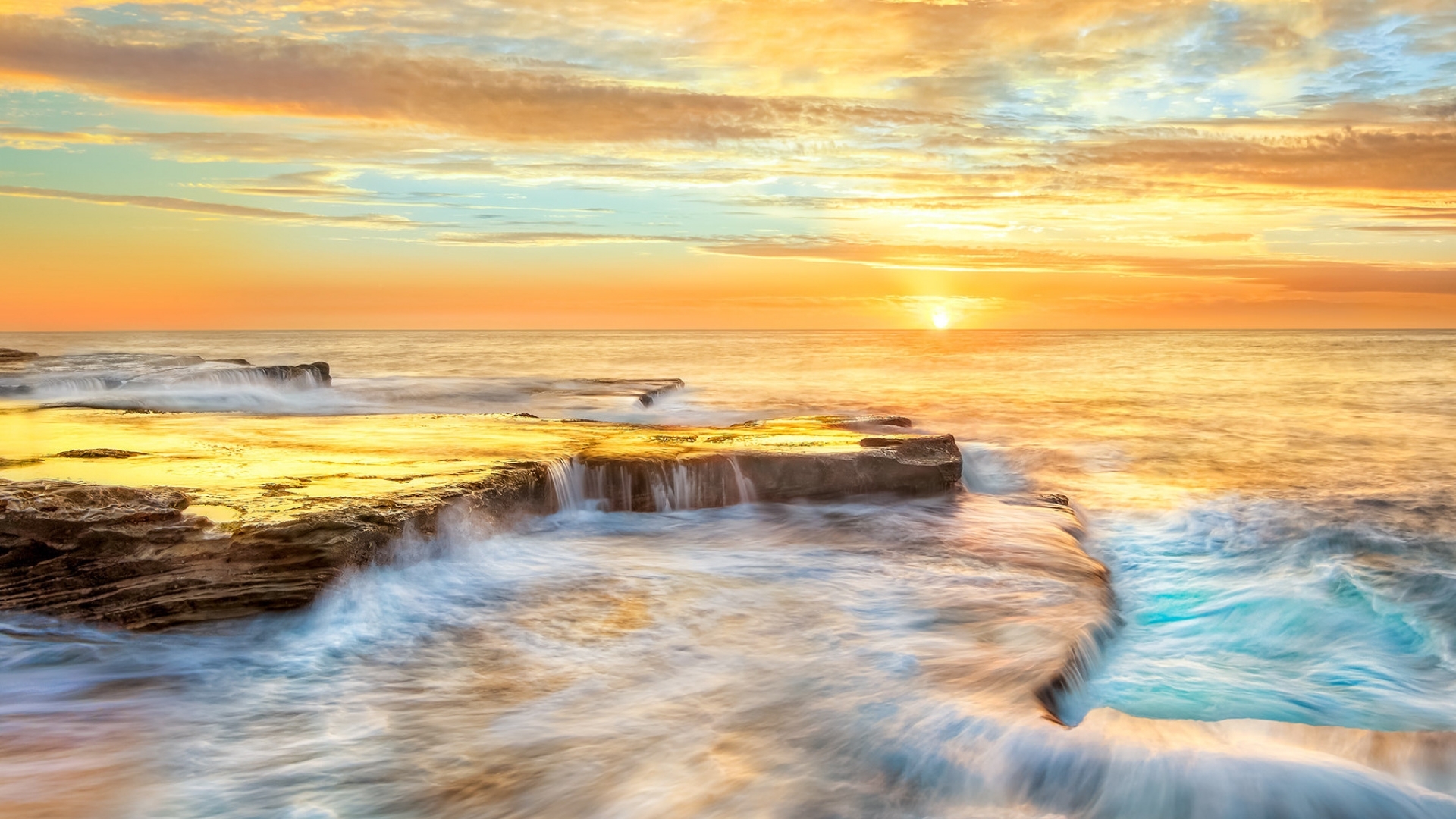 rocks, sun, colors, sky, sea, HD Wallpaper