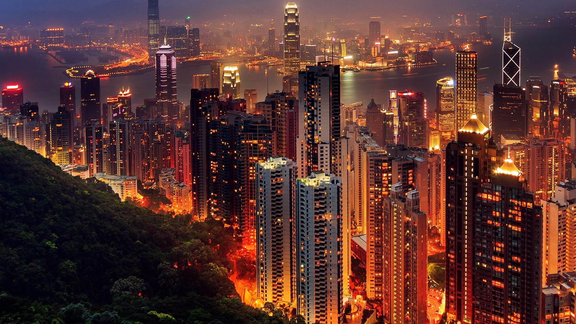 pearl of the orient, night, victoria harbour, peak, HD Wallpaper