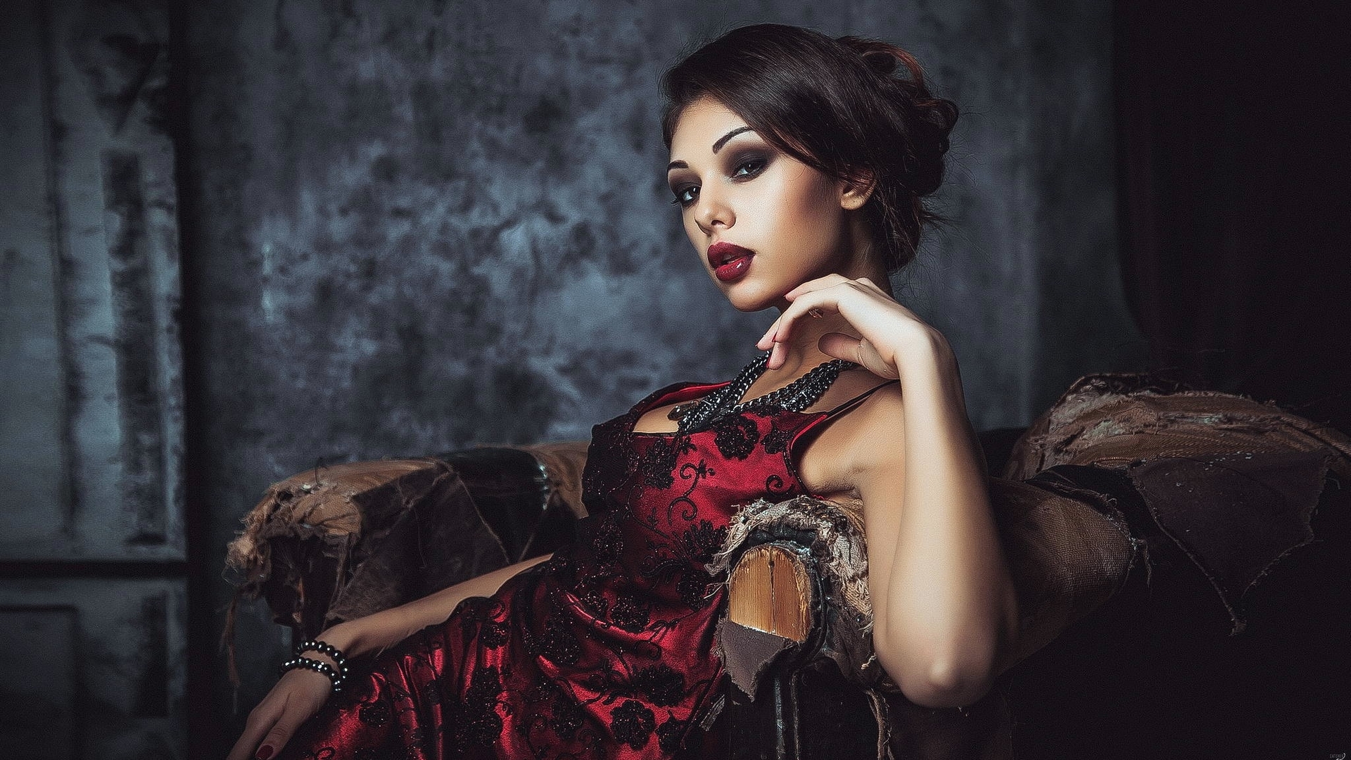 pretty, red, beautiful, model, makeup, people, brunette, lady, woman, HD Wallpaper