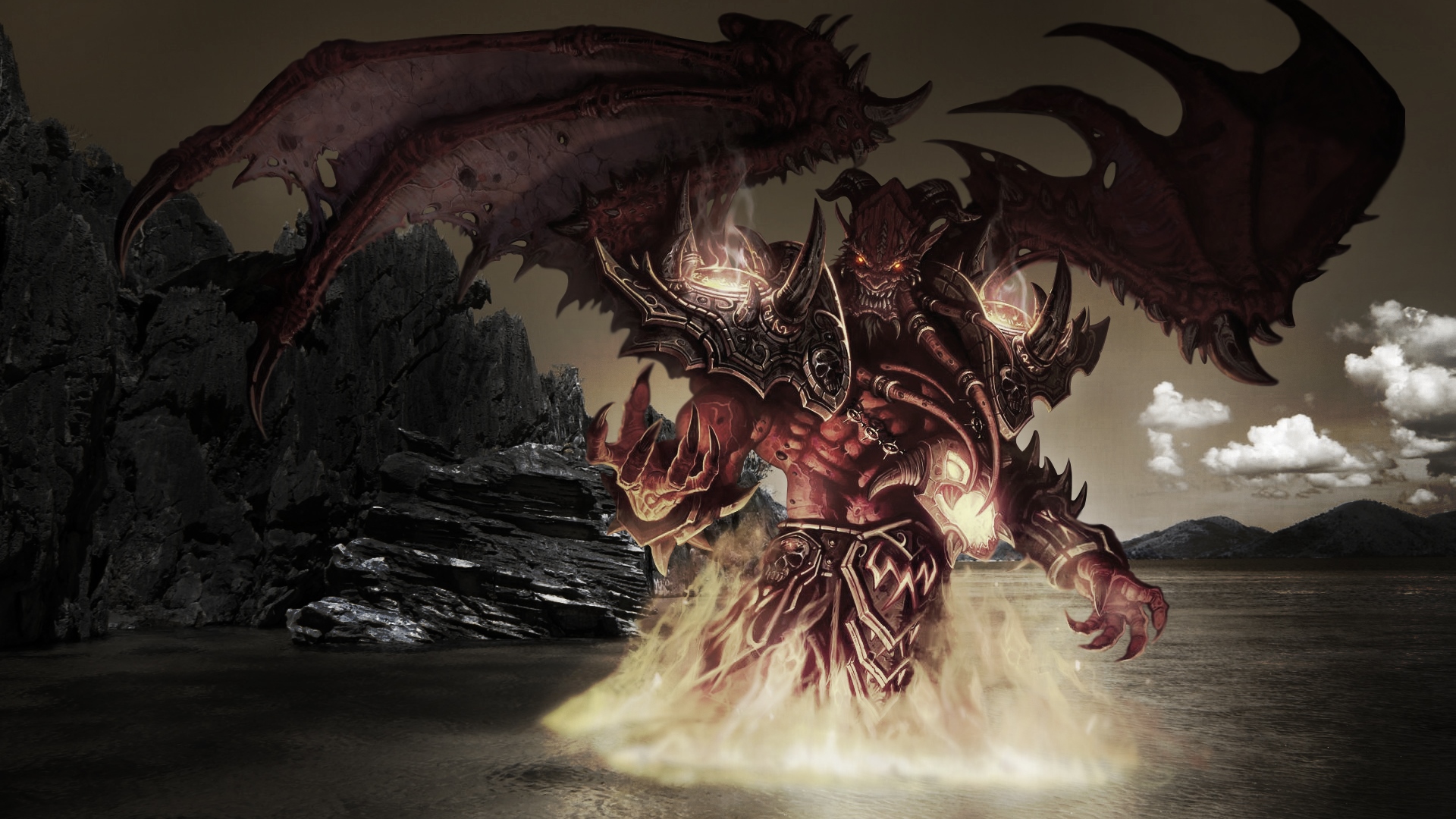 demon, fantasy, lake, dark, HD Wallpaper