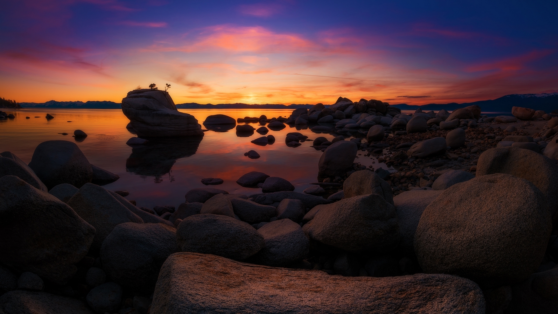 water, stones, california, usa, evening, sunset, HD Wallpaper
