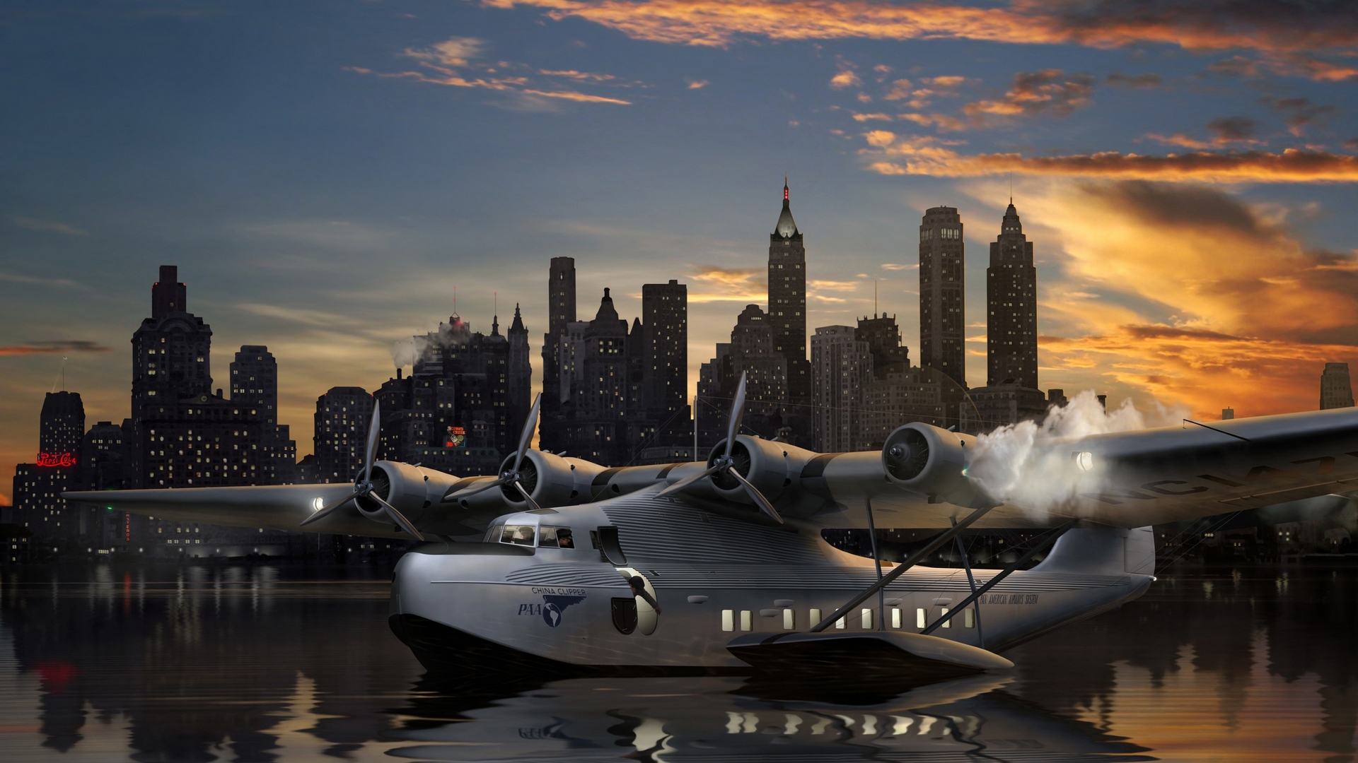 city, river, seaplane, buidling, HD Wallpaper