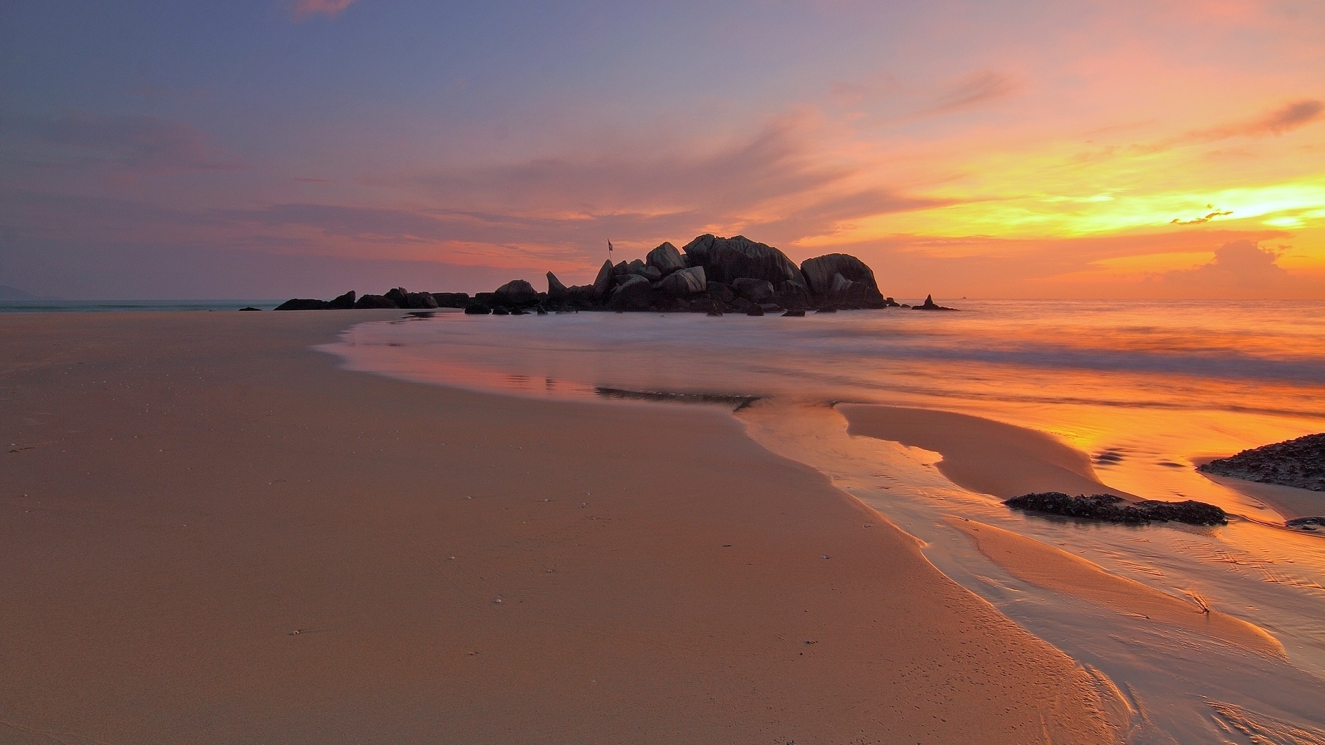 sea, beaches, sky, oceans, sunsets, nature, HD Wallpaper