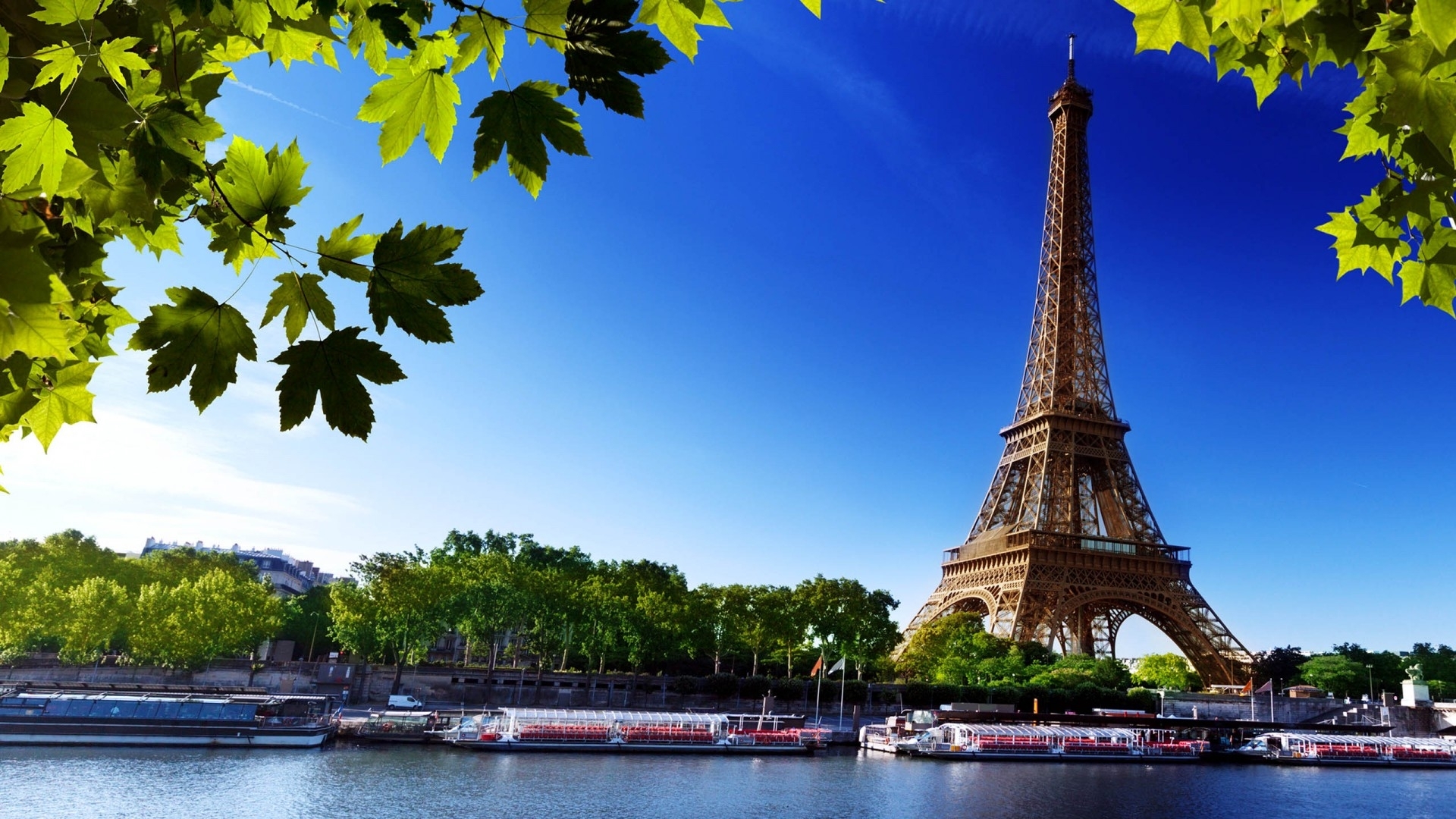 boats, tower, river, trees, sky, HD Wallpaper
