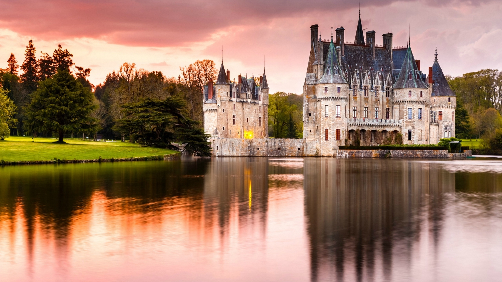sunset, france, reflection, castle, HD Wallpaper