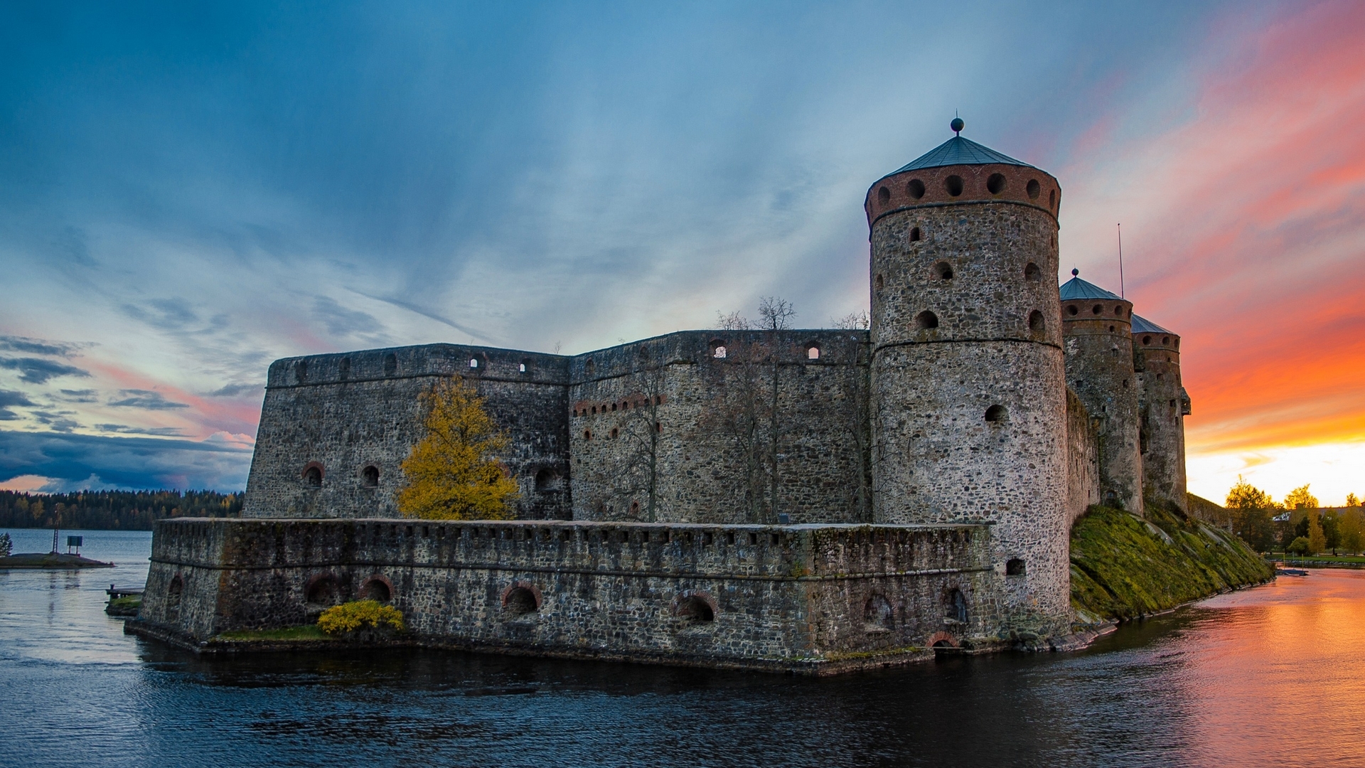 sunset, water, castle, finland, HD Wallpaper