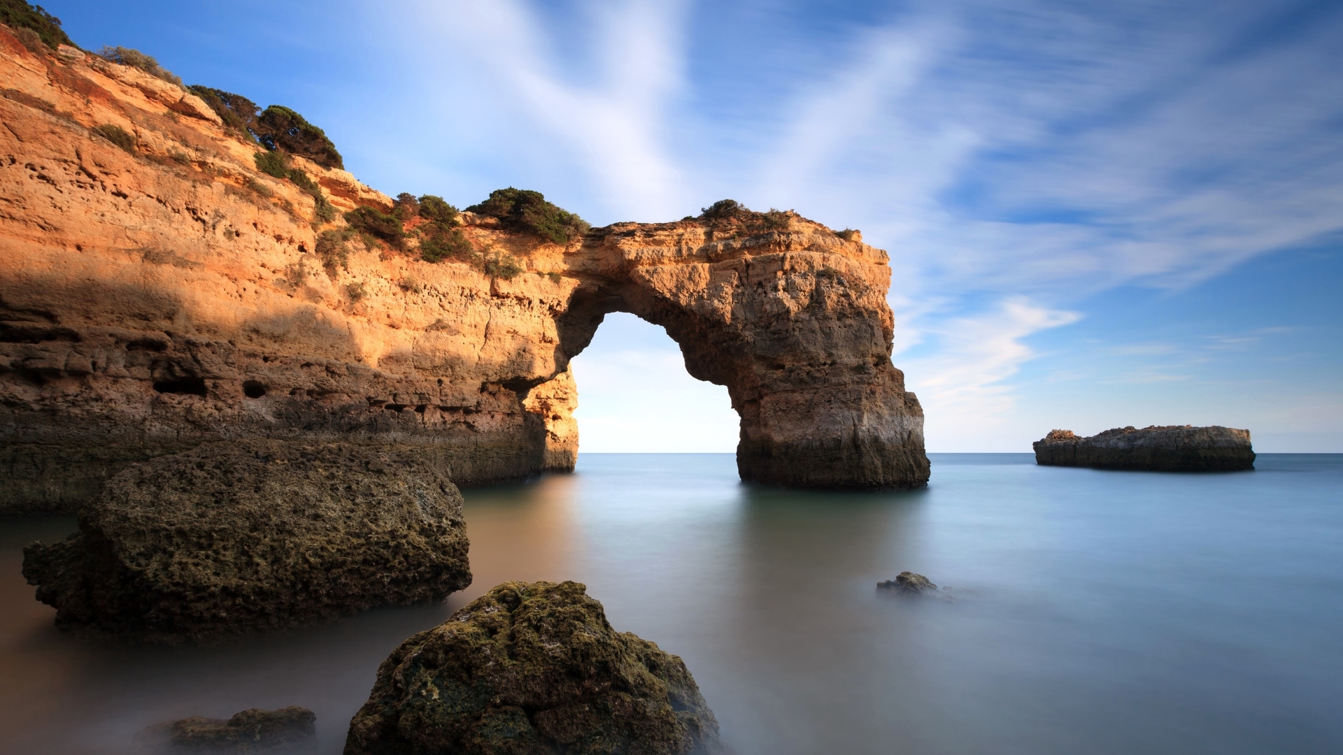arch, water, sky, rock, HD Wallpaper
