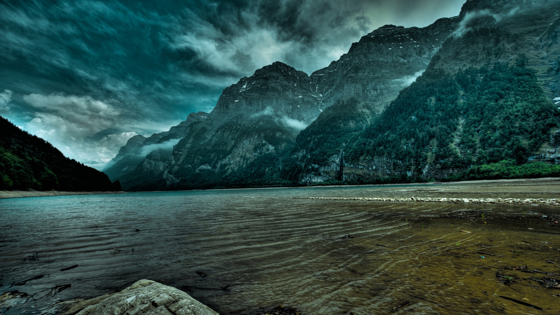 photography, water, mountains, nature, clouds, sky, blue, HD Wallpaper