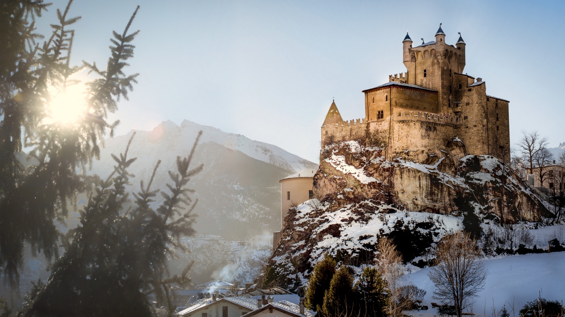 medieval, snow, castle, italy, HD Wallpaper