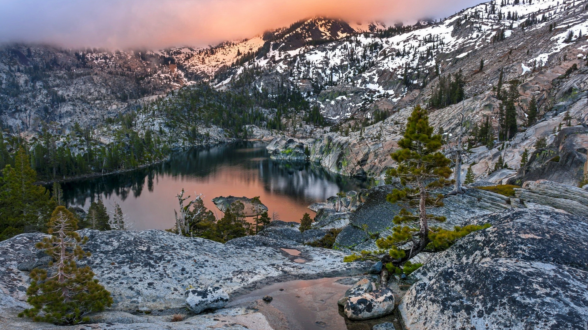 rocks, view, beautiful, trees, sky, clouds, lake, mountain, tranquil, cliffs, serenity, reflection, HD Wallpaper