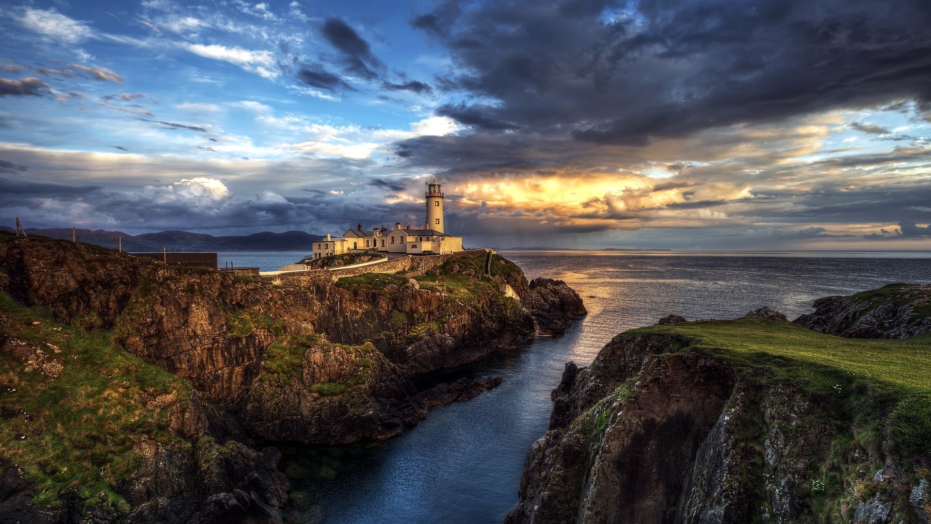 sunset, clouds, sky, coast, sea, HD Wallpaper