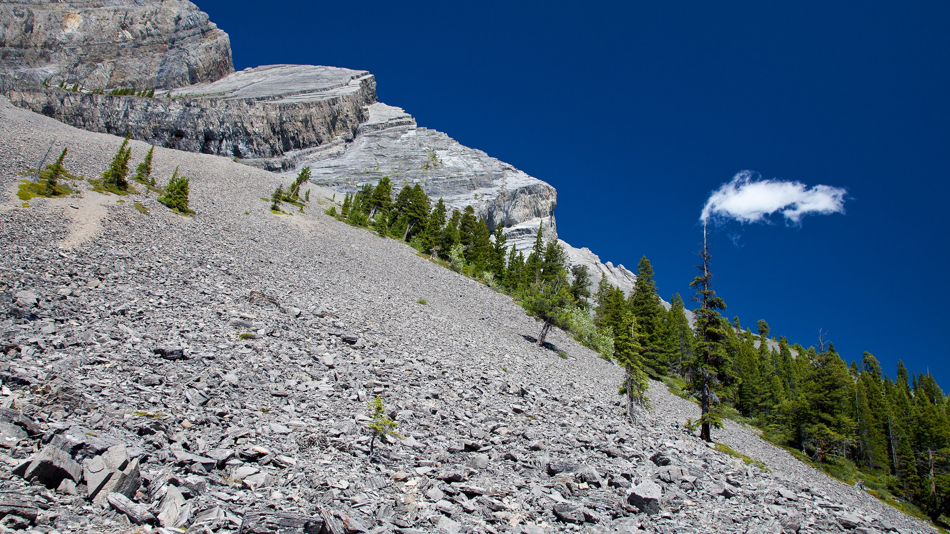 cloud, mountains, rocky, nature, trees, sky, blue, HD Wallpaper