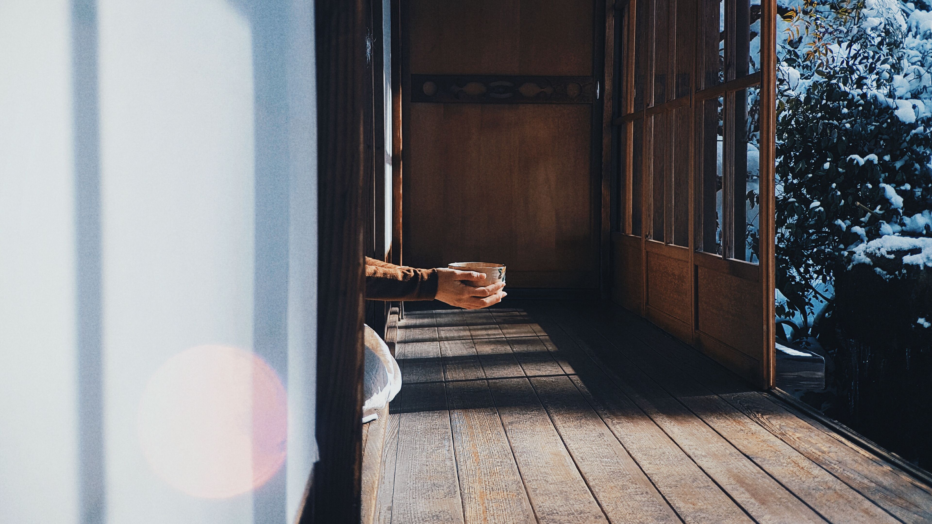 hands, cup, terrace, pacification, solitude, harmony, 4k, HD Wallpaper