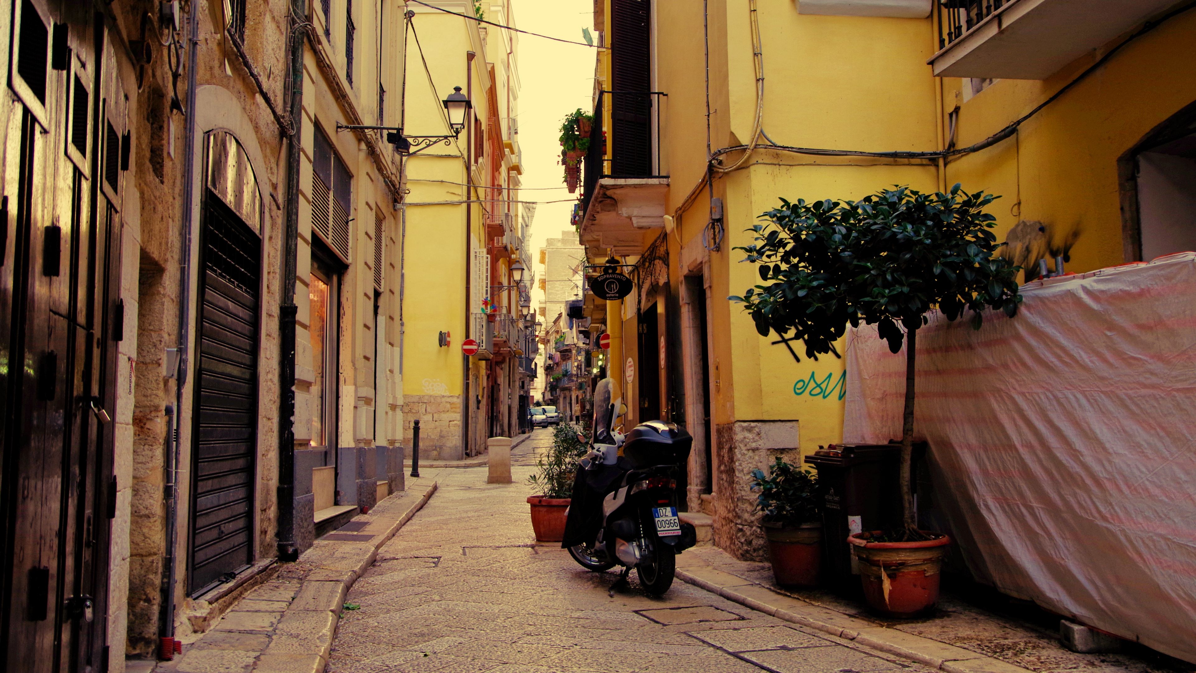 street, motorcycle, pavement, buildings, architecture, 4k, HD Wallpaper