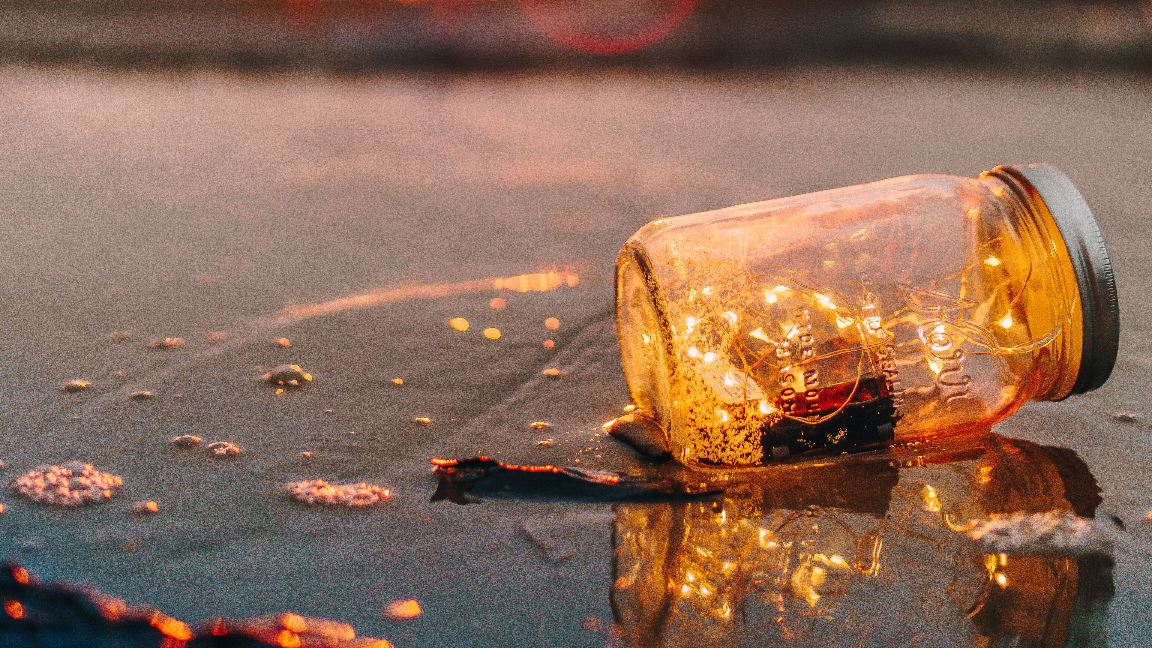 bank, sea, sunset, glitter, blur, 4k, HD Wallpaper