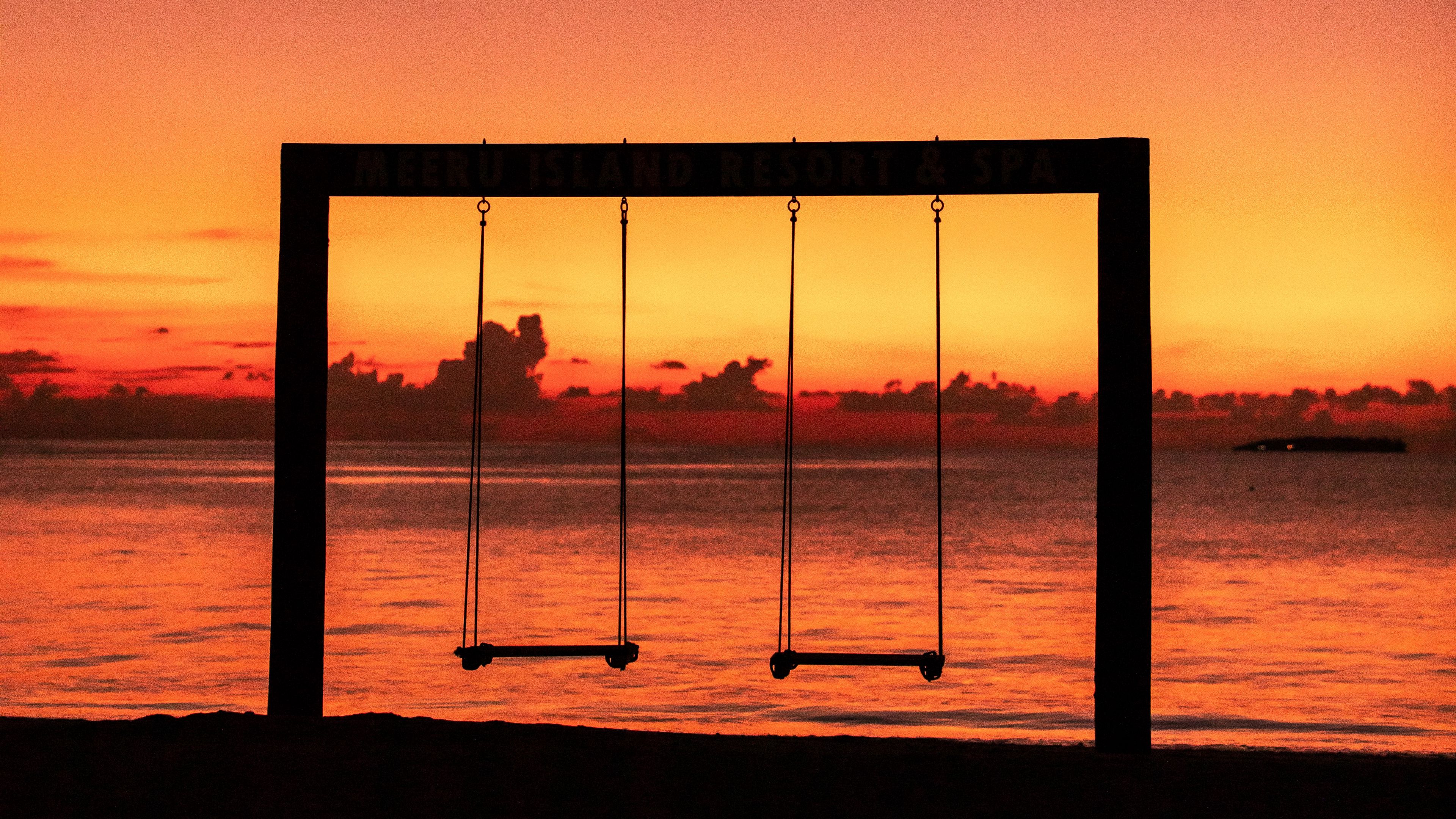 swing, sunset, silhouette, 4k, HD Wallpaper