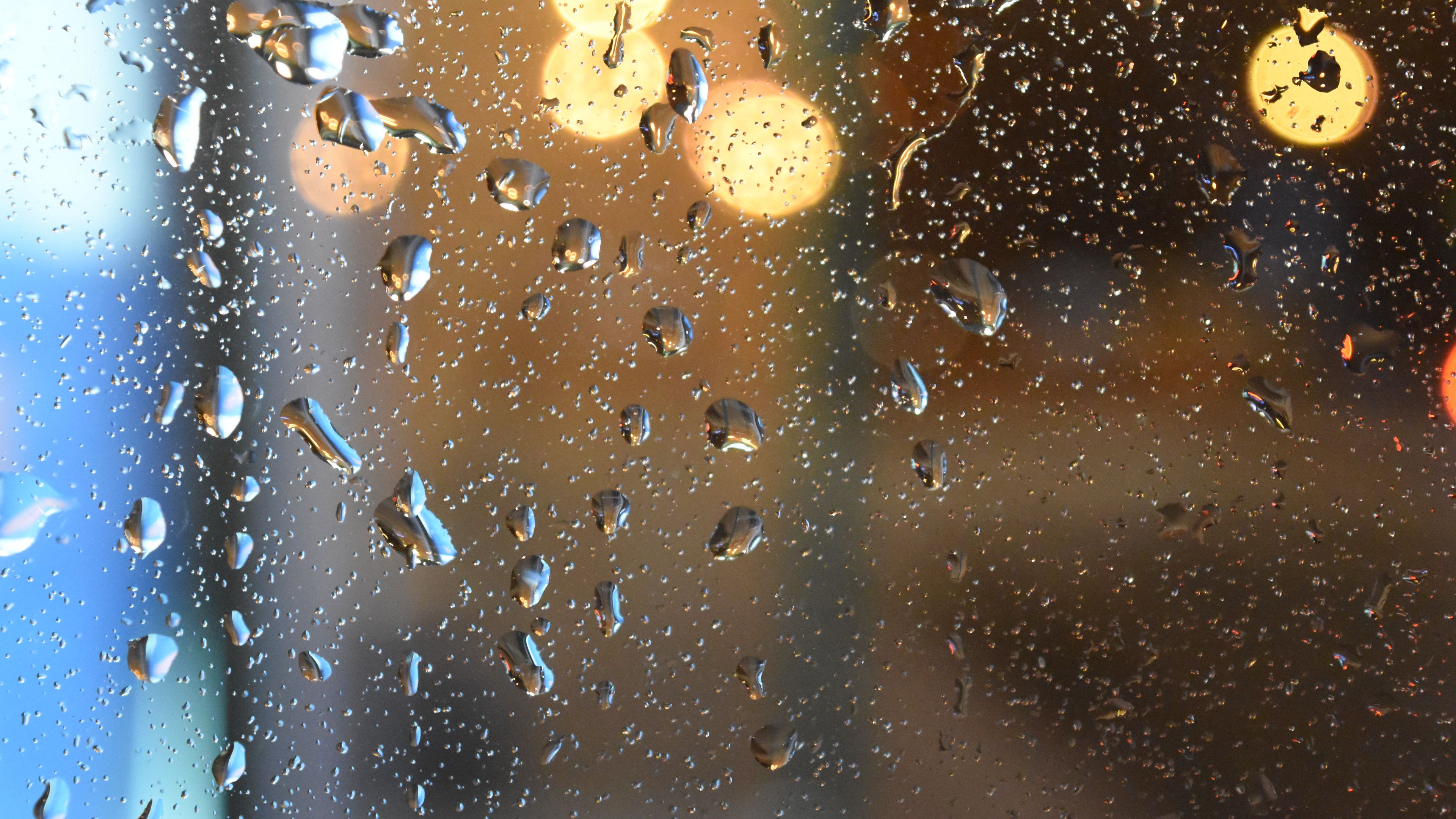drops, water, glass, glare, blur, 4k, HD Wallpaper