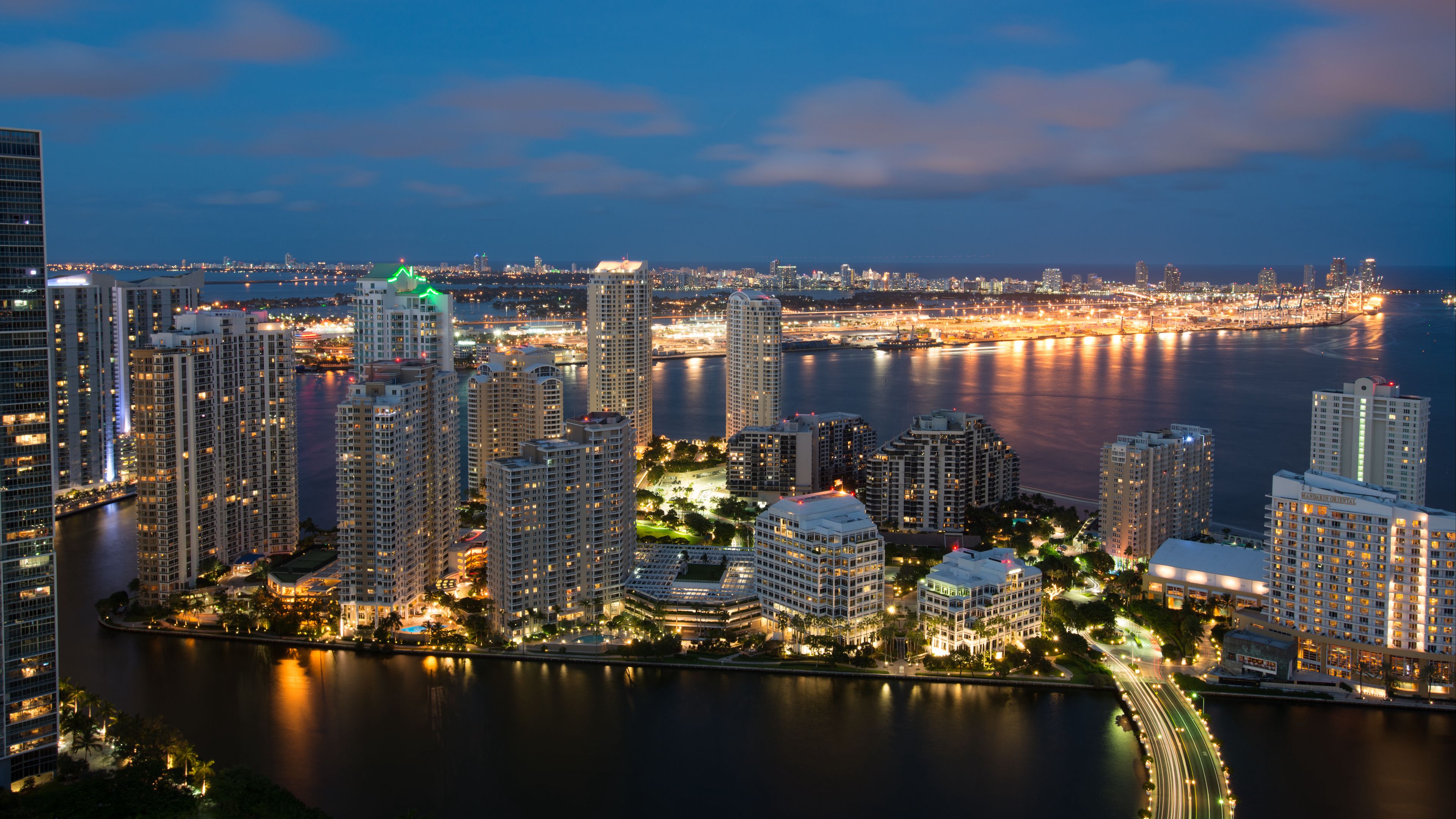 skyscrapers, night city, city lights, architecture, miami, 4k, HD Wallpaper