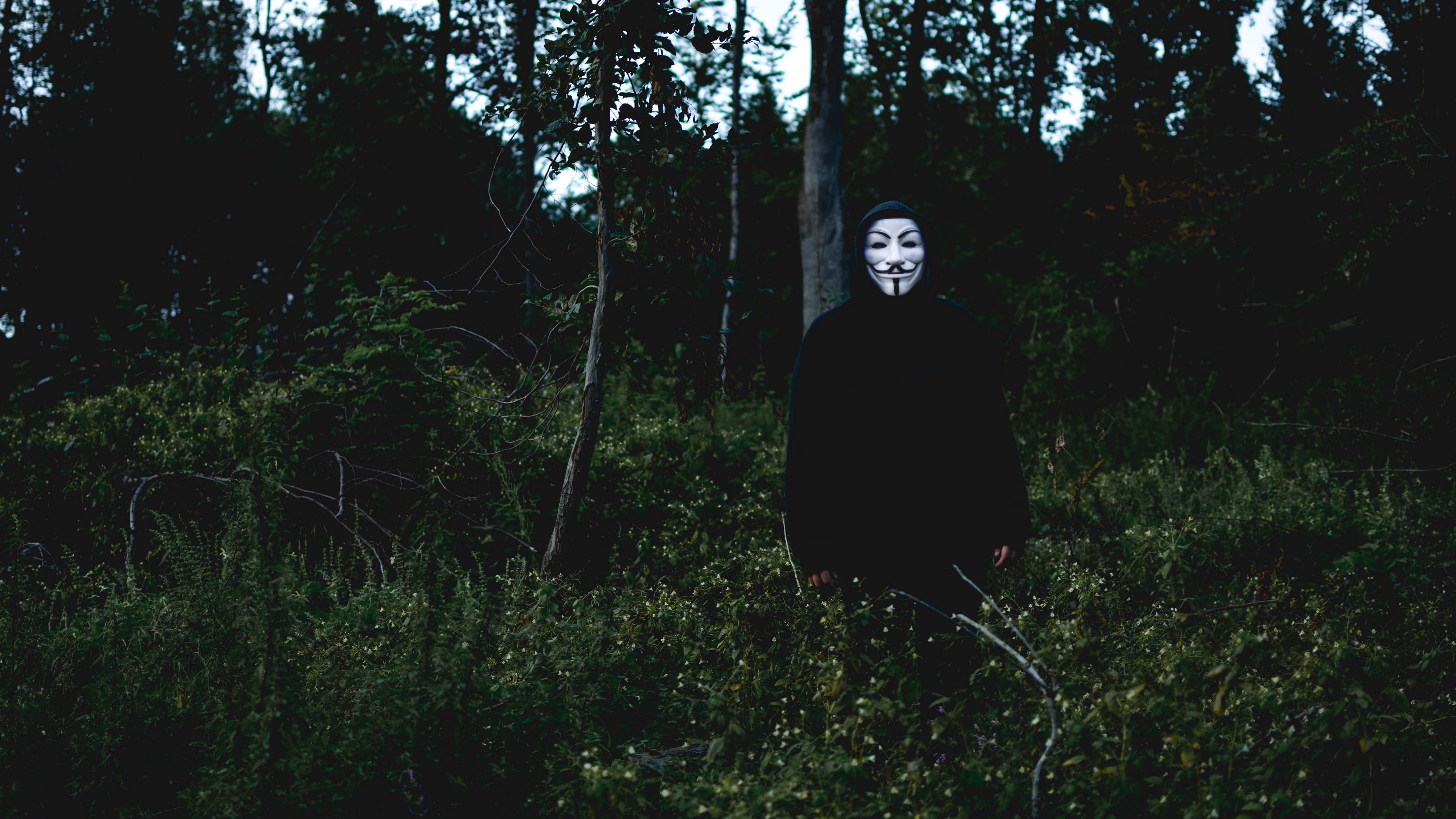 mask, man, forest, anonymous, 4k, HD Wallpaper