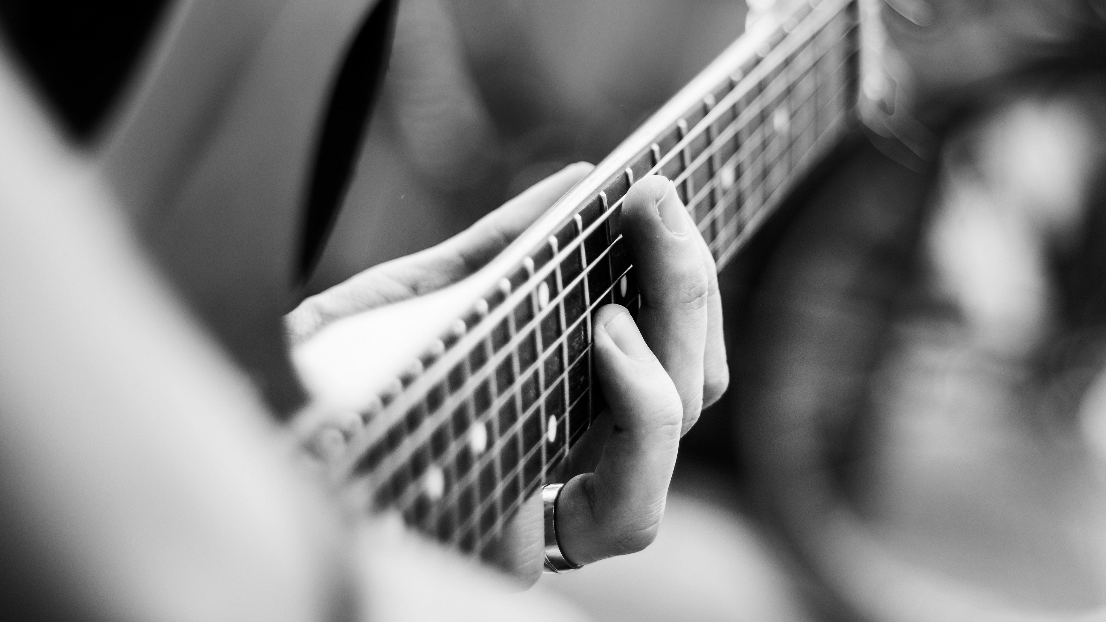 guitar, guitarist, bw, blur, musical instrument, 4k, HD Wallpaper