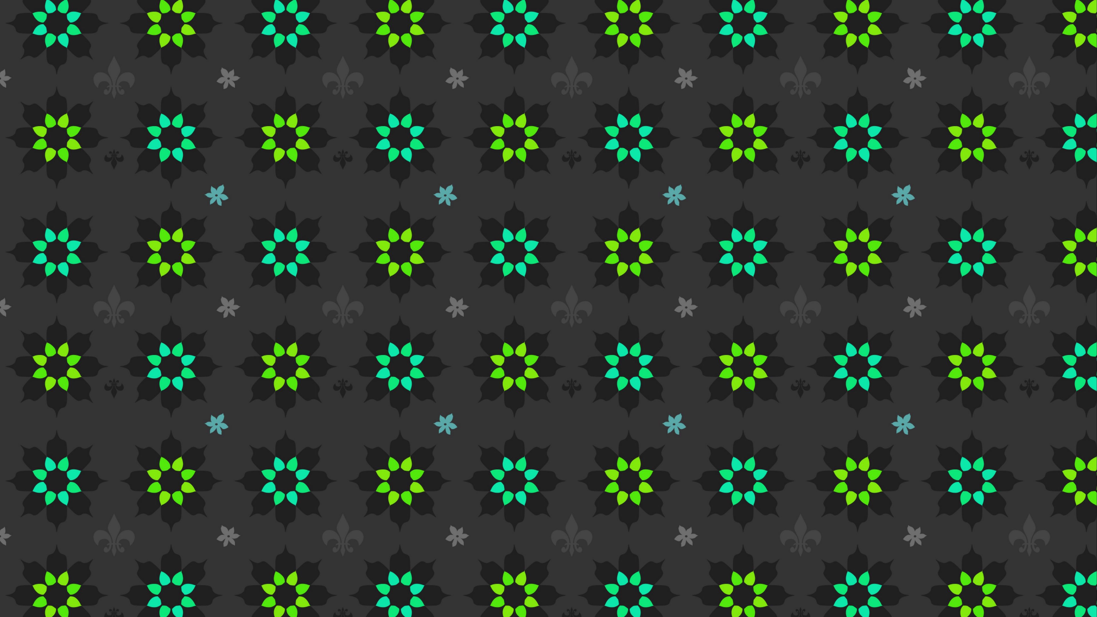 flowers, art, patterns, green, black, 4k, HD Wallpaper