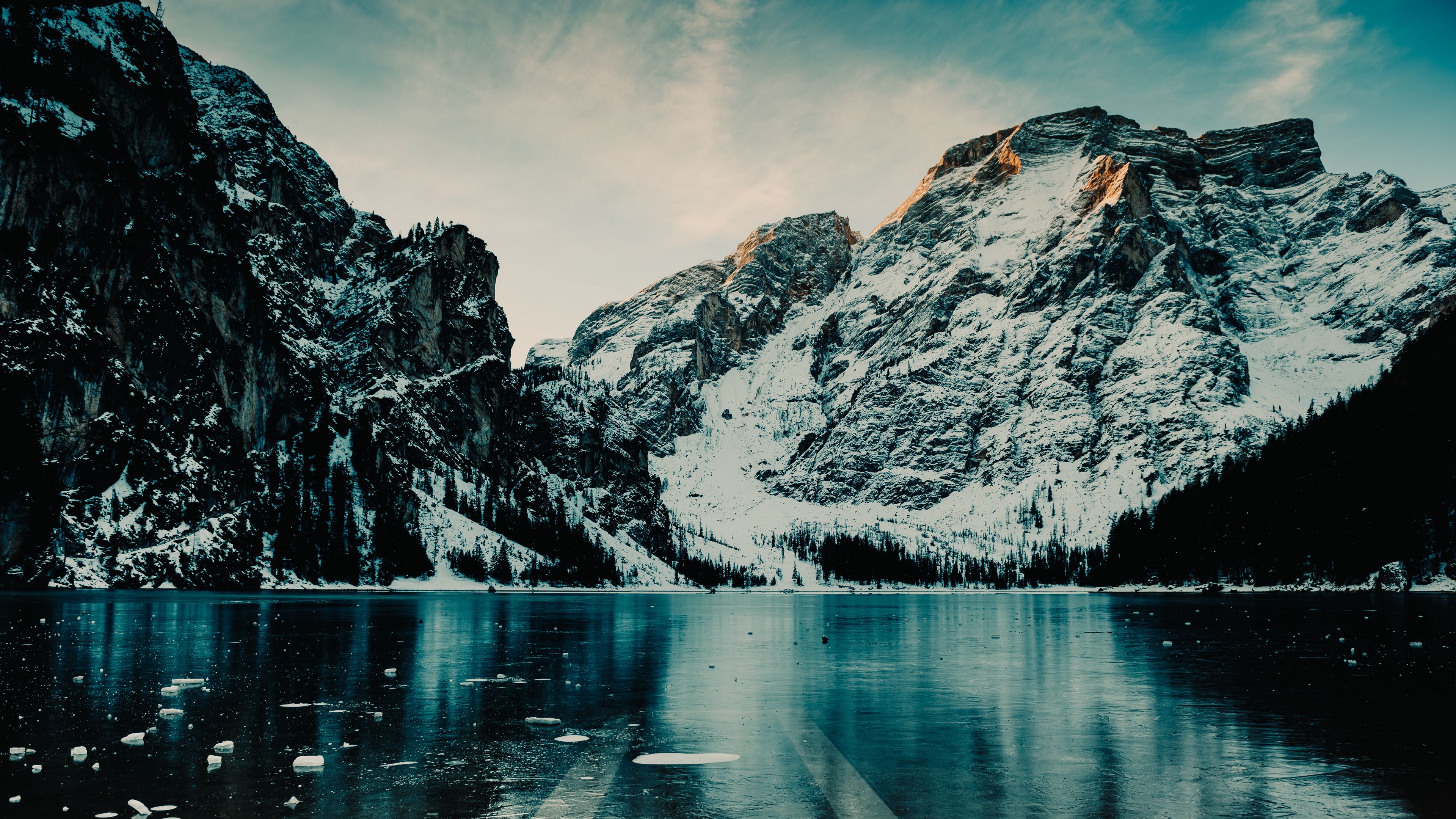 mountains, lake, ice, snow, italy, 4k, HD Wallpaper