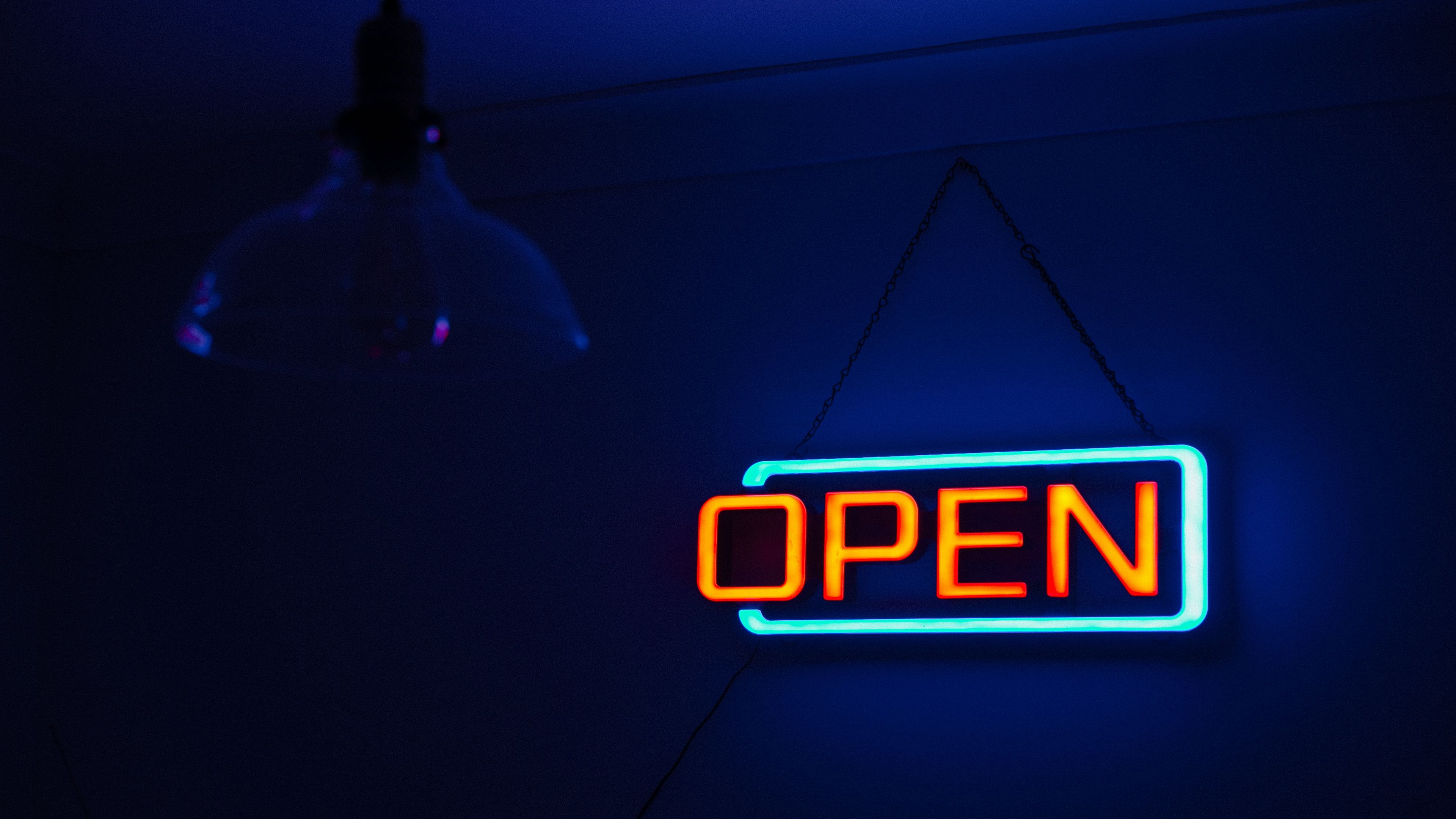neon, inscription, signboard, openly, 4k, HD Wallpaper