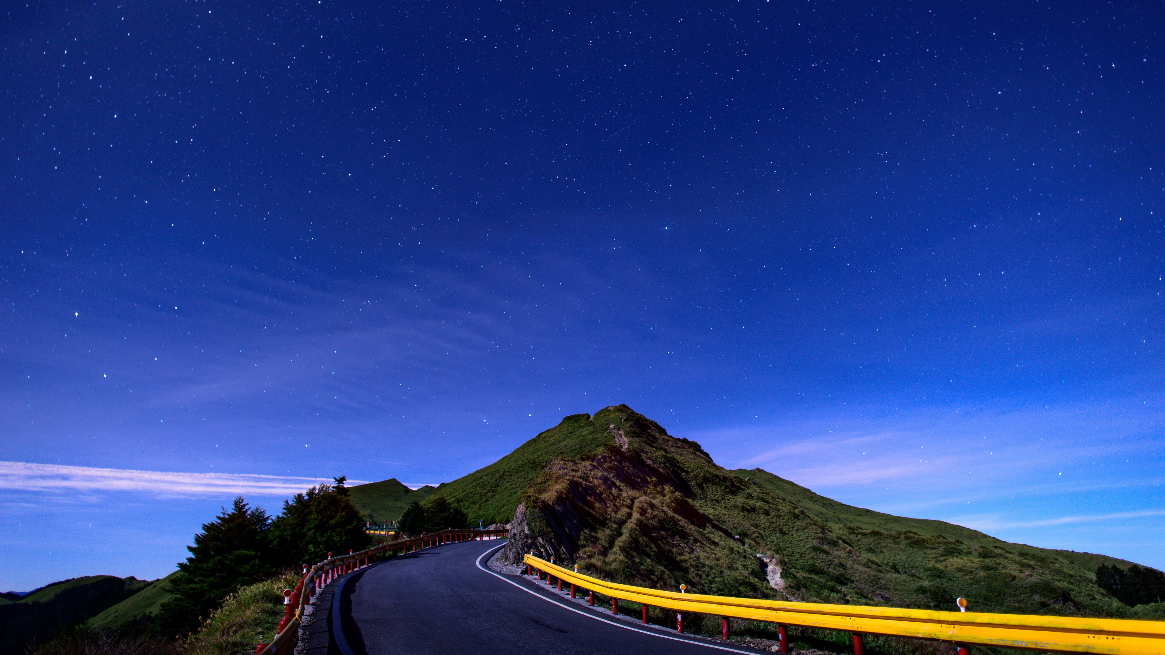 mountain, road, turn, starry sky, taiwan, 4k, HD Wallpaper