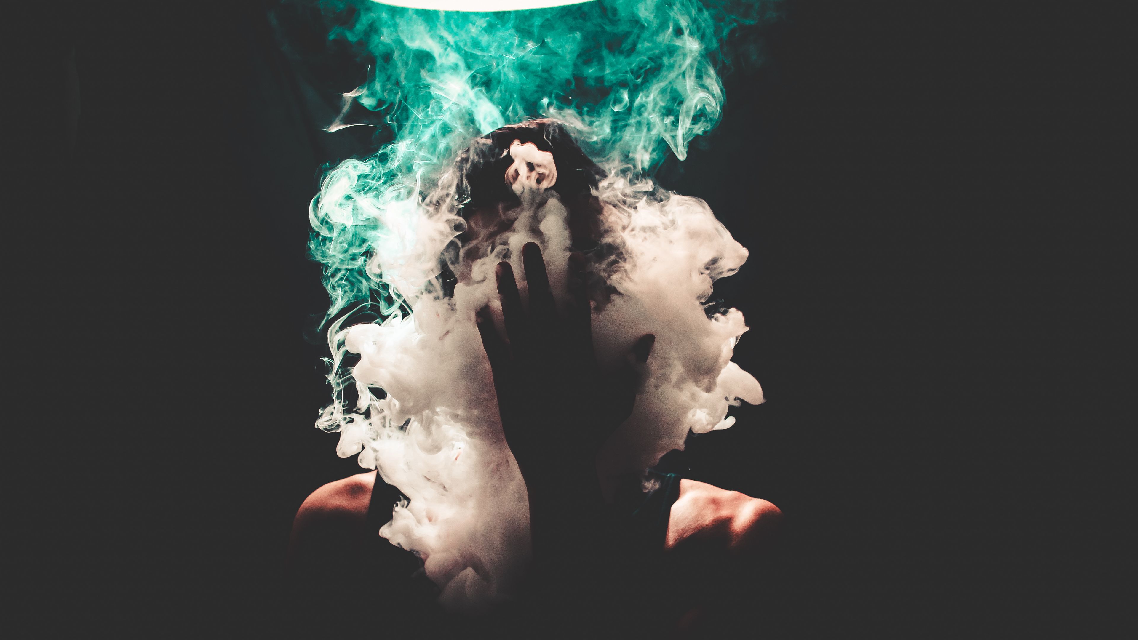 smoke, hand, face, dark, 4k, HD Wallpaper