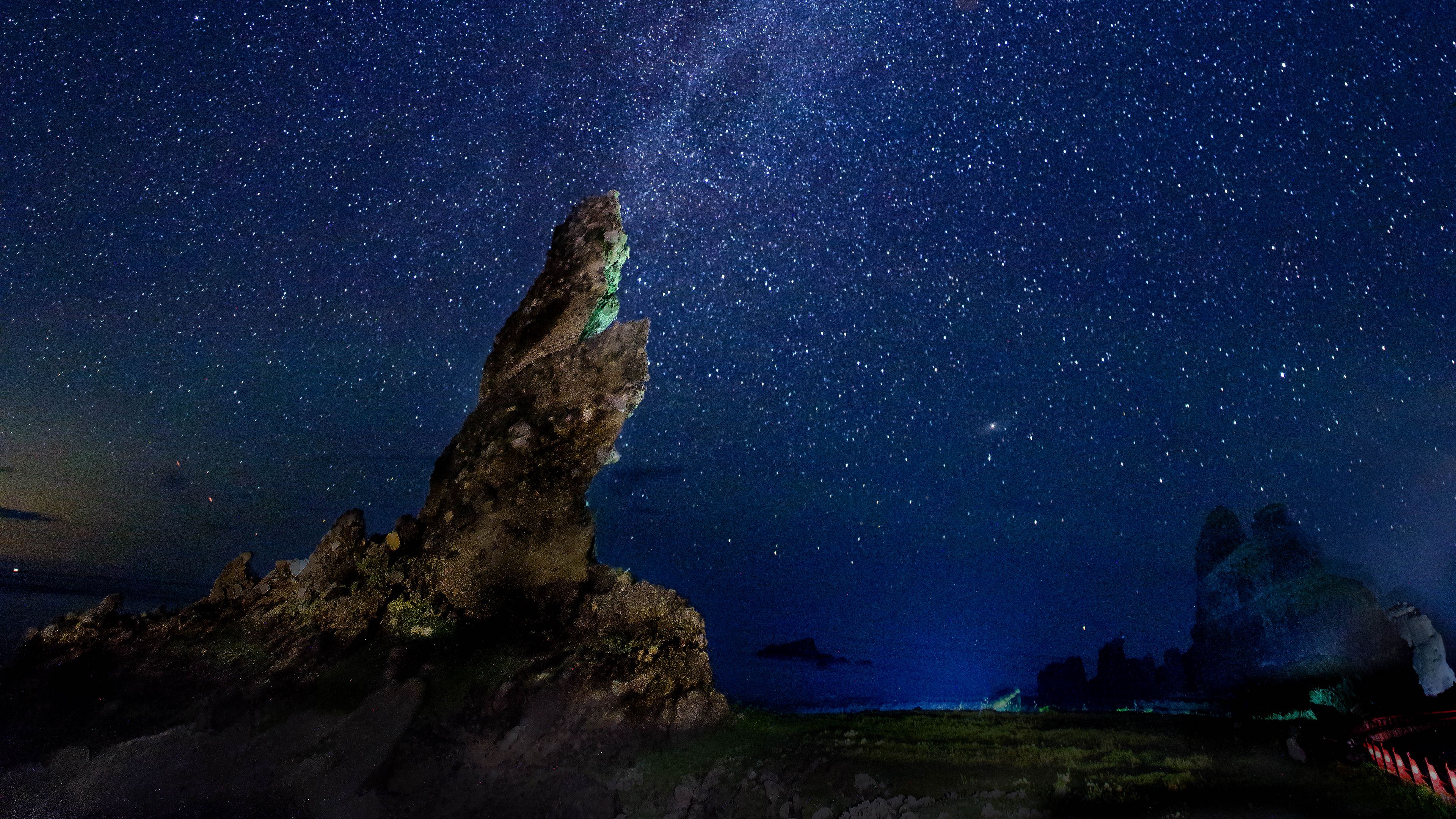 milky way, starry sky, rocks, night, 4k, HD Wallpaper