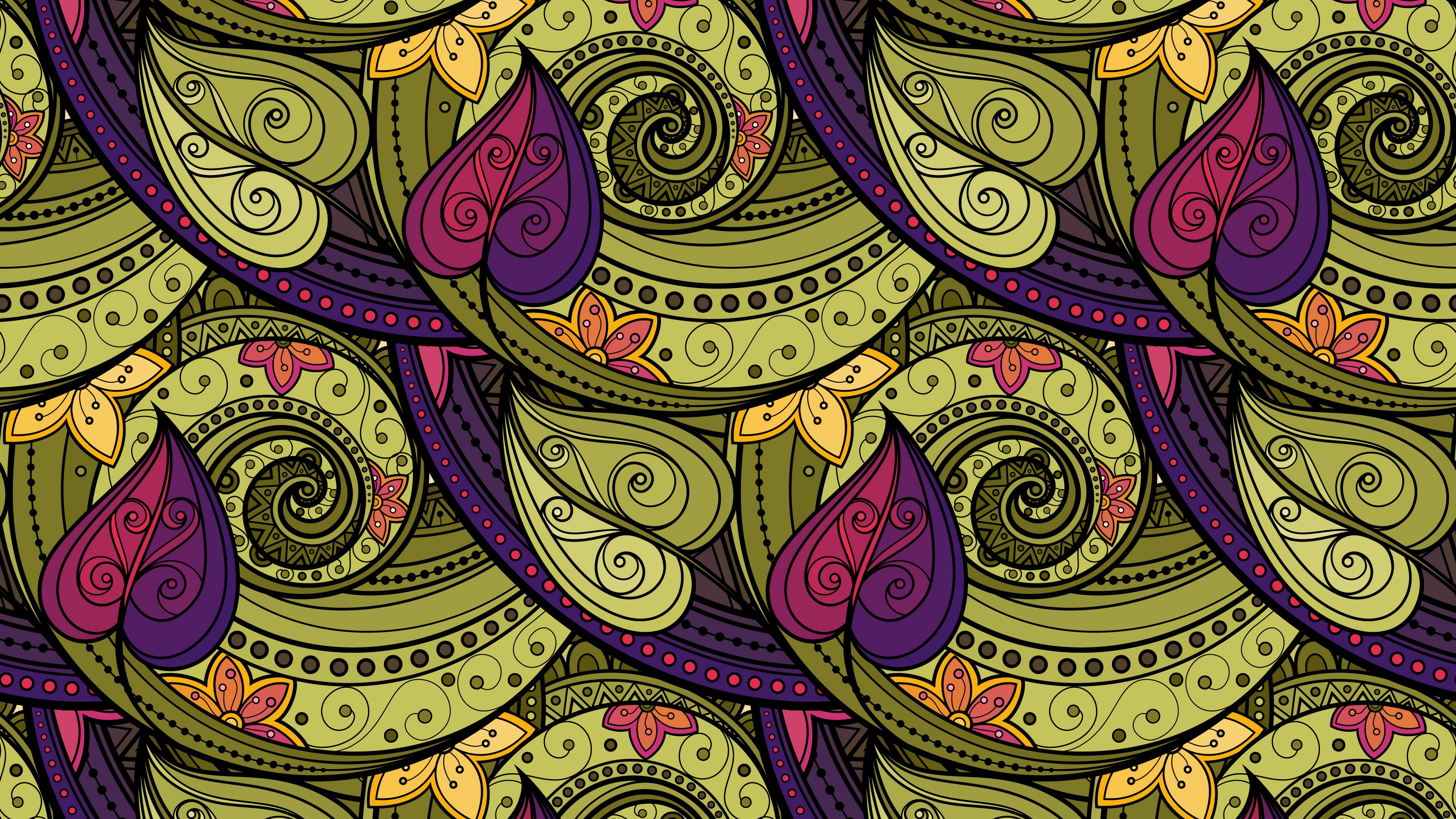 patterns, doodles, twirled, leaves, 4k, HD Wallpaper