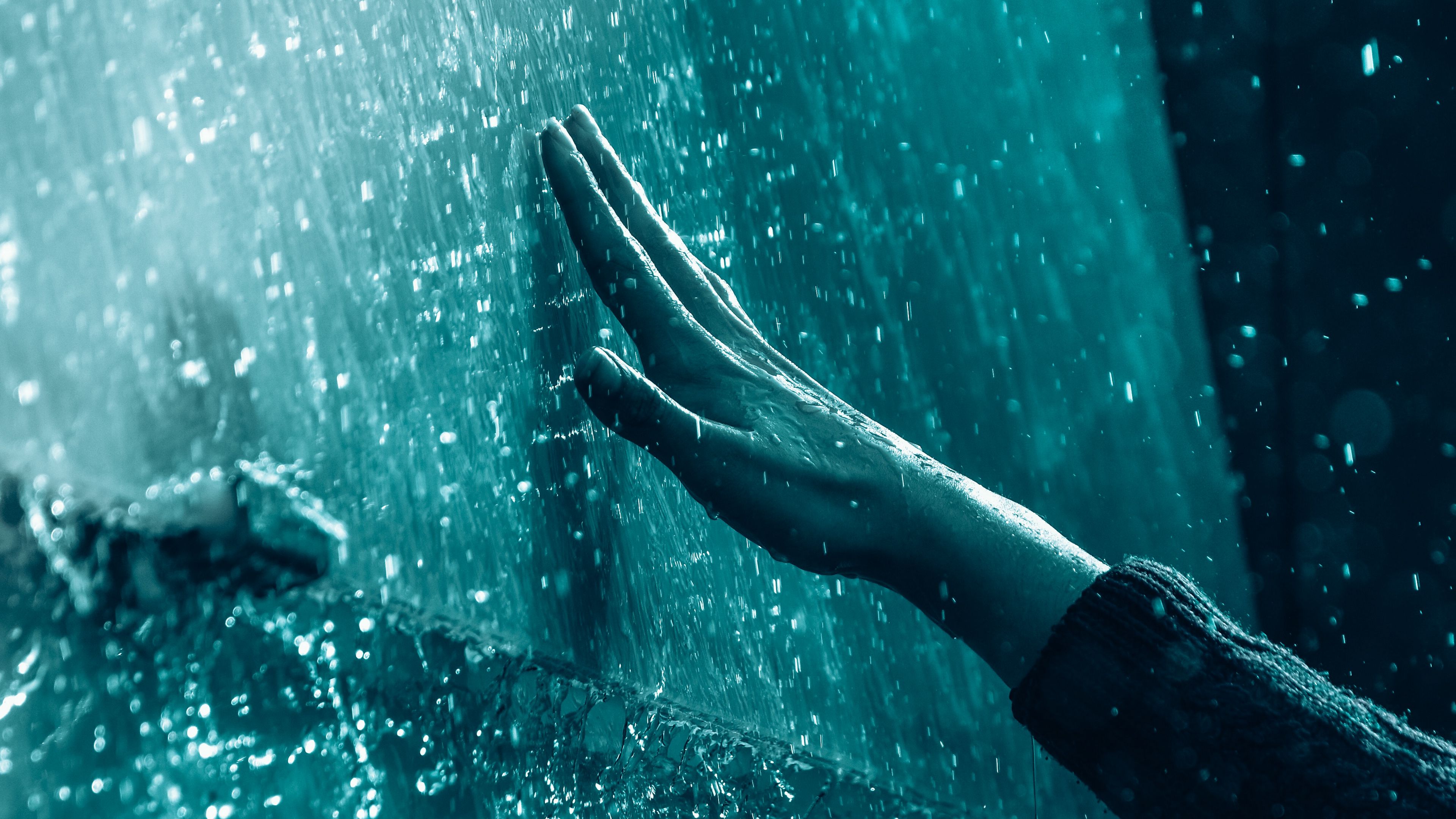 hand, rain, drops, touch, 4k, HD Wallpaper