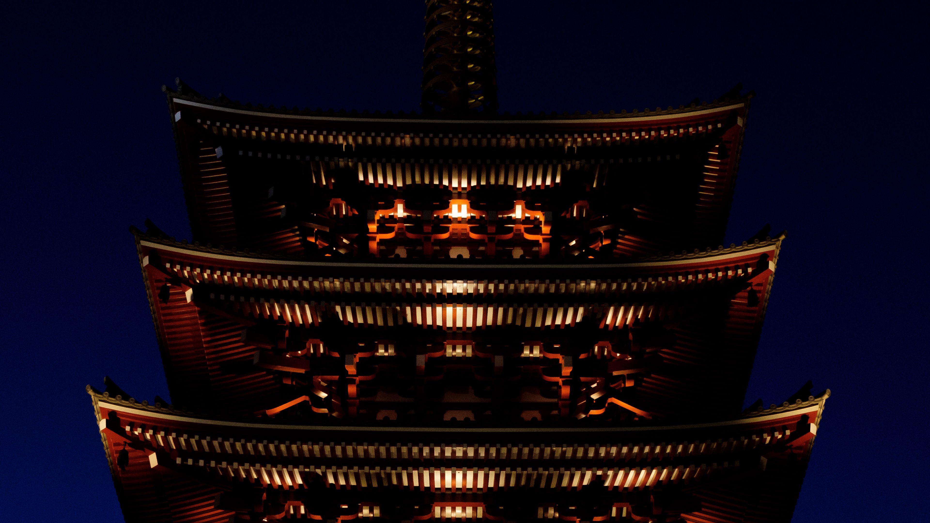 pagoda, roof, building, night, lighting, 4k, HD Wallpaper