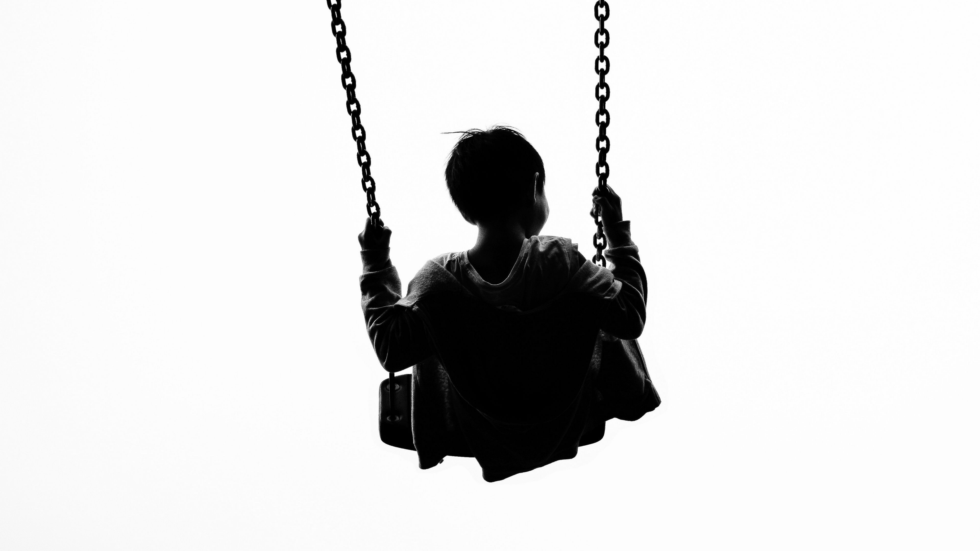 child, swing, minimalism, bw, 4k, HD Wallpaper