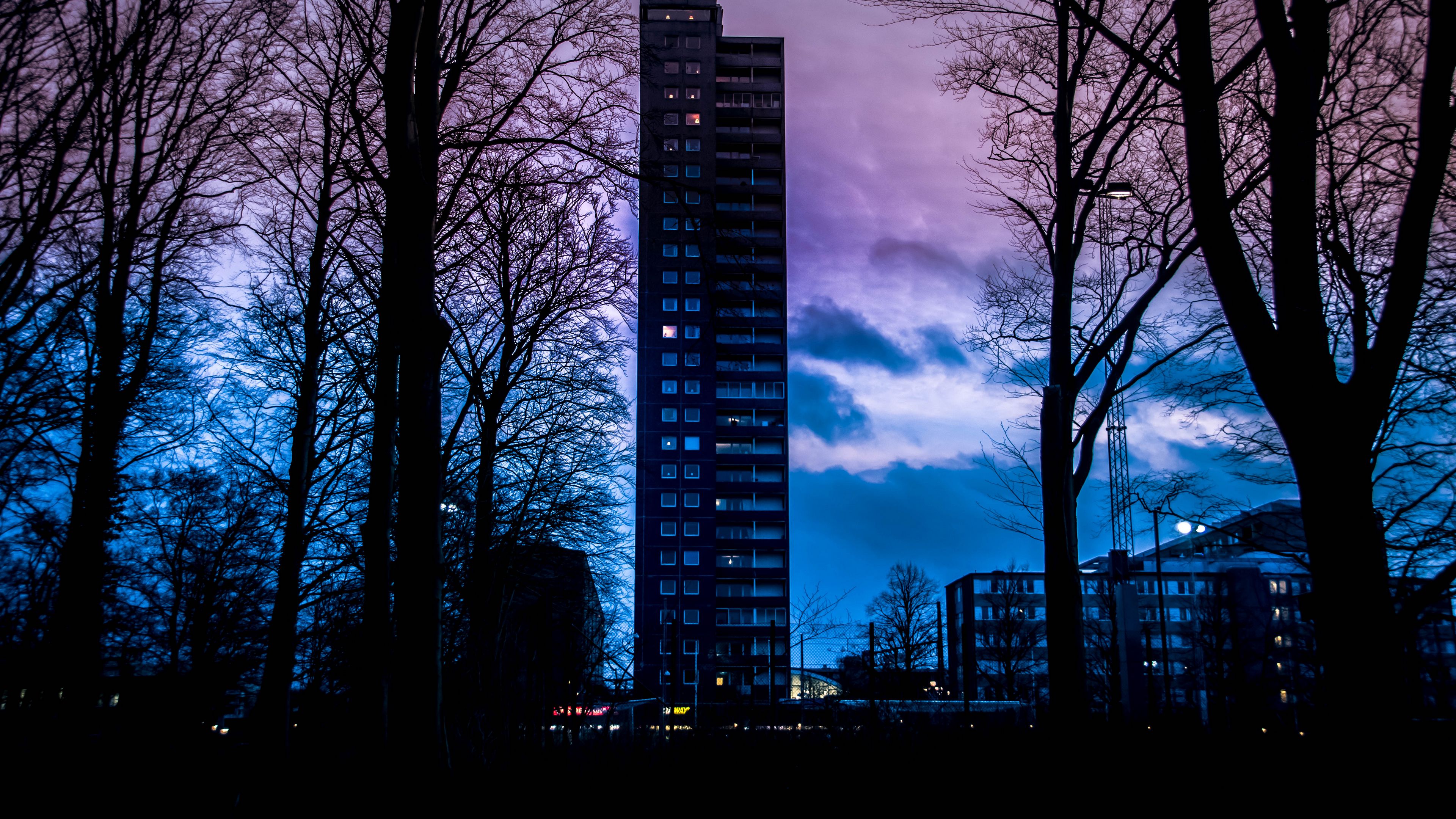building, sunset, sweden, clouds, 4k, HD Wallpaper